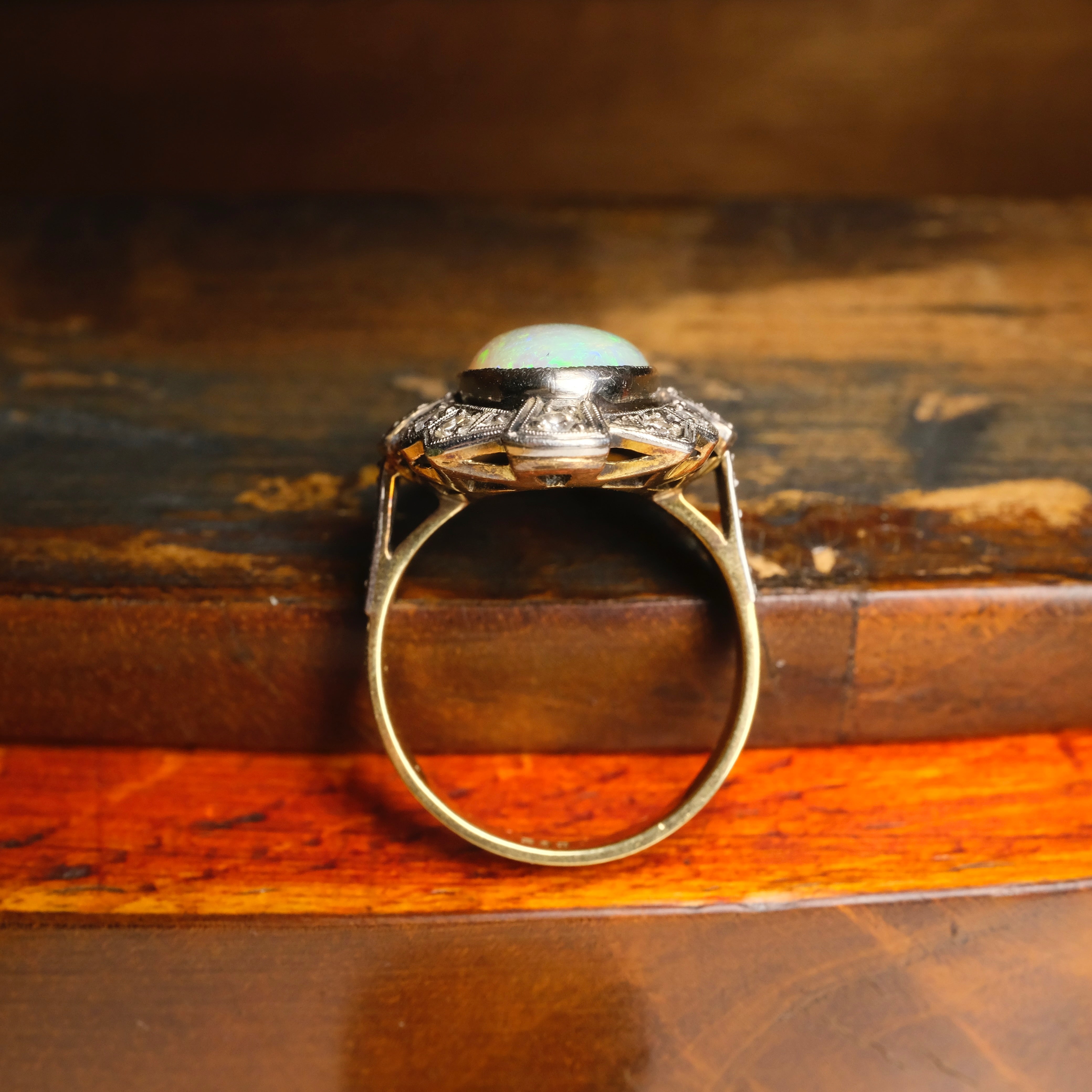 Huge Original Art deco 14ct Gold Opal & Diamond Statement Ring
