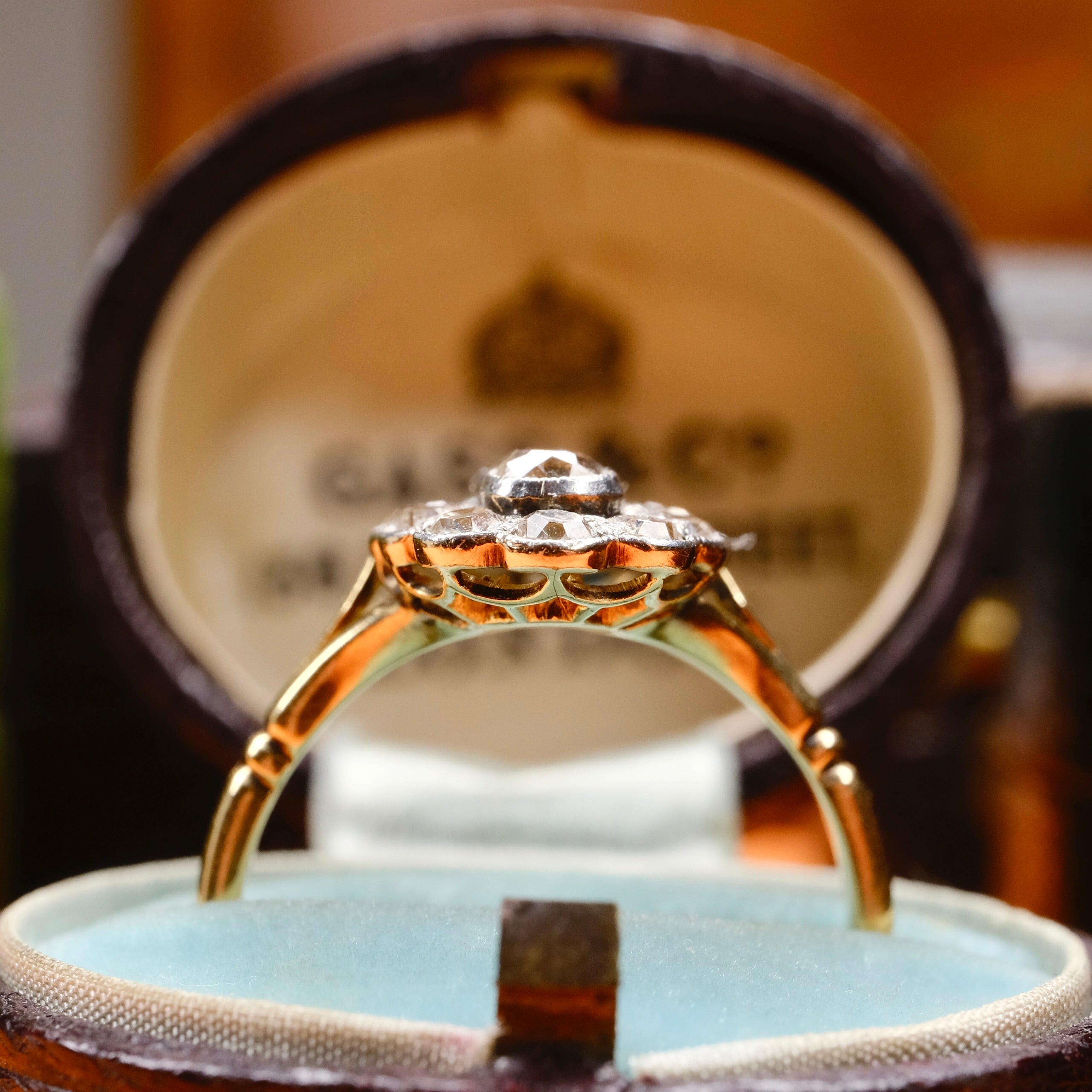 Antique, Edwardian, 18ct Gold & Platinum, Old Cut Diamond, Oval Cluster Ring