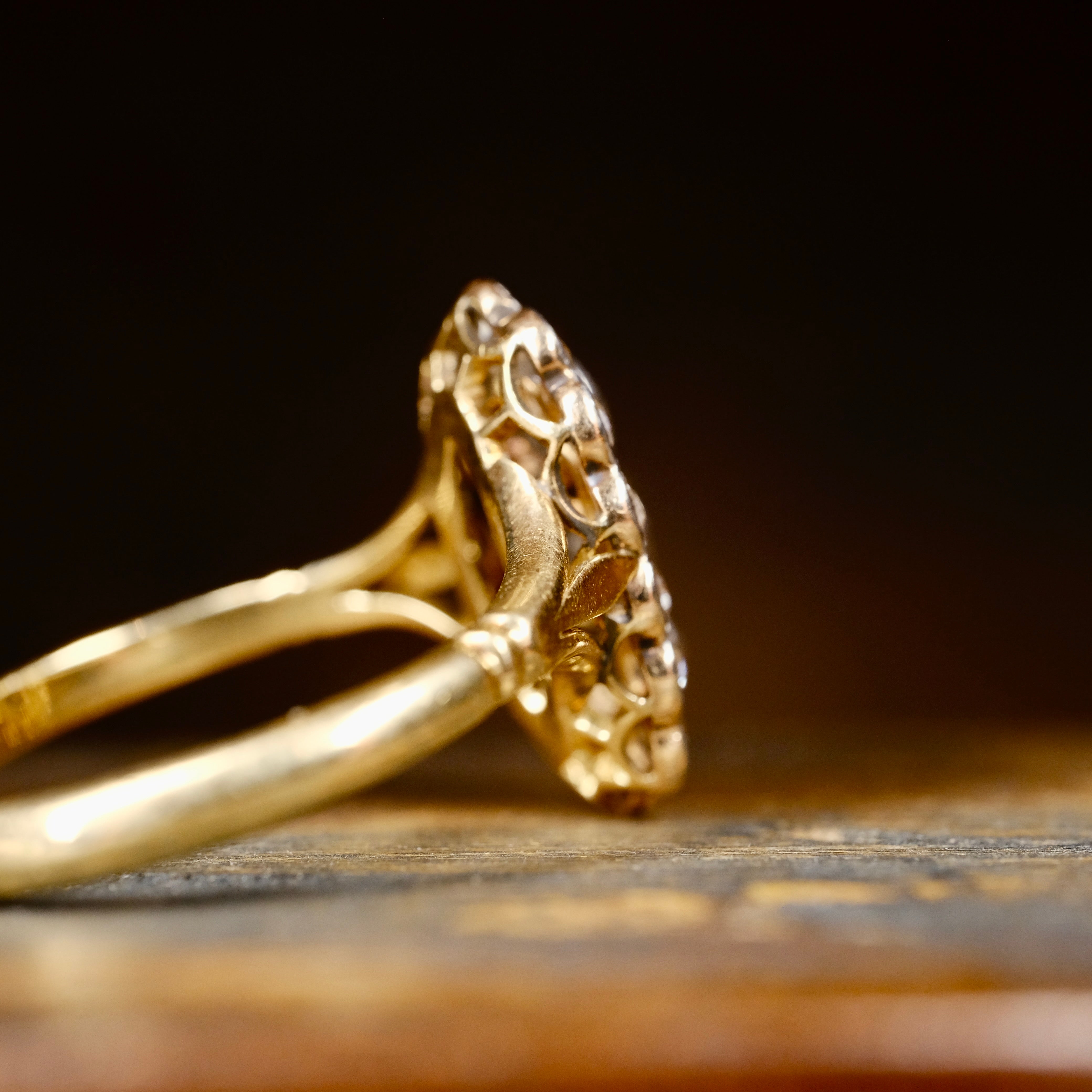 Antique, Edwardian, 18ct Gold & Platinum, Old Cut Diamond, Oval Cluster Ring