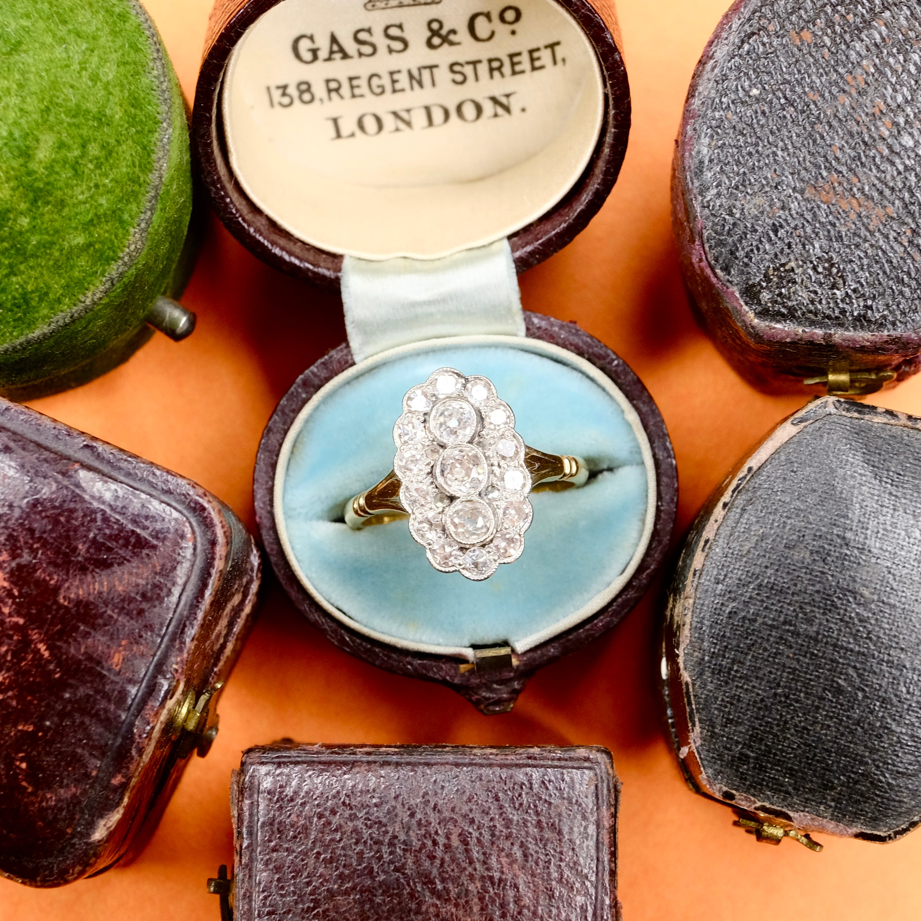 Antique, Edwardian, 18ct Gold & Platinum, Old Cut Diamond, Oval Cluster Ring