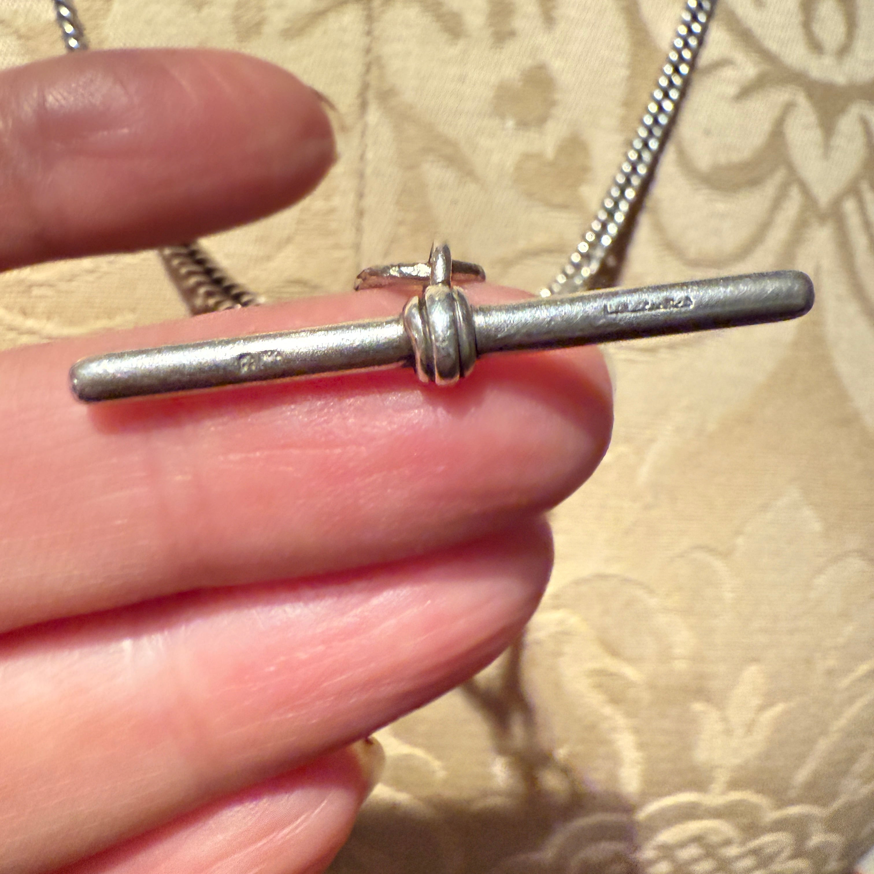 Antique Sterling Silver, Flat Curb Link Guard Chain Necklace