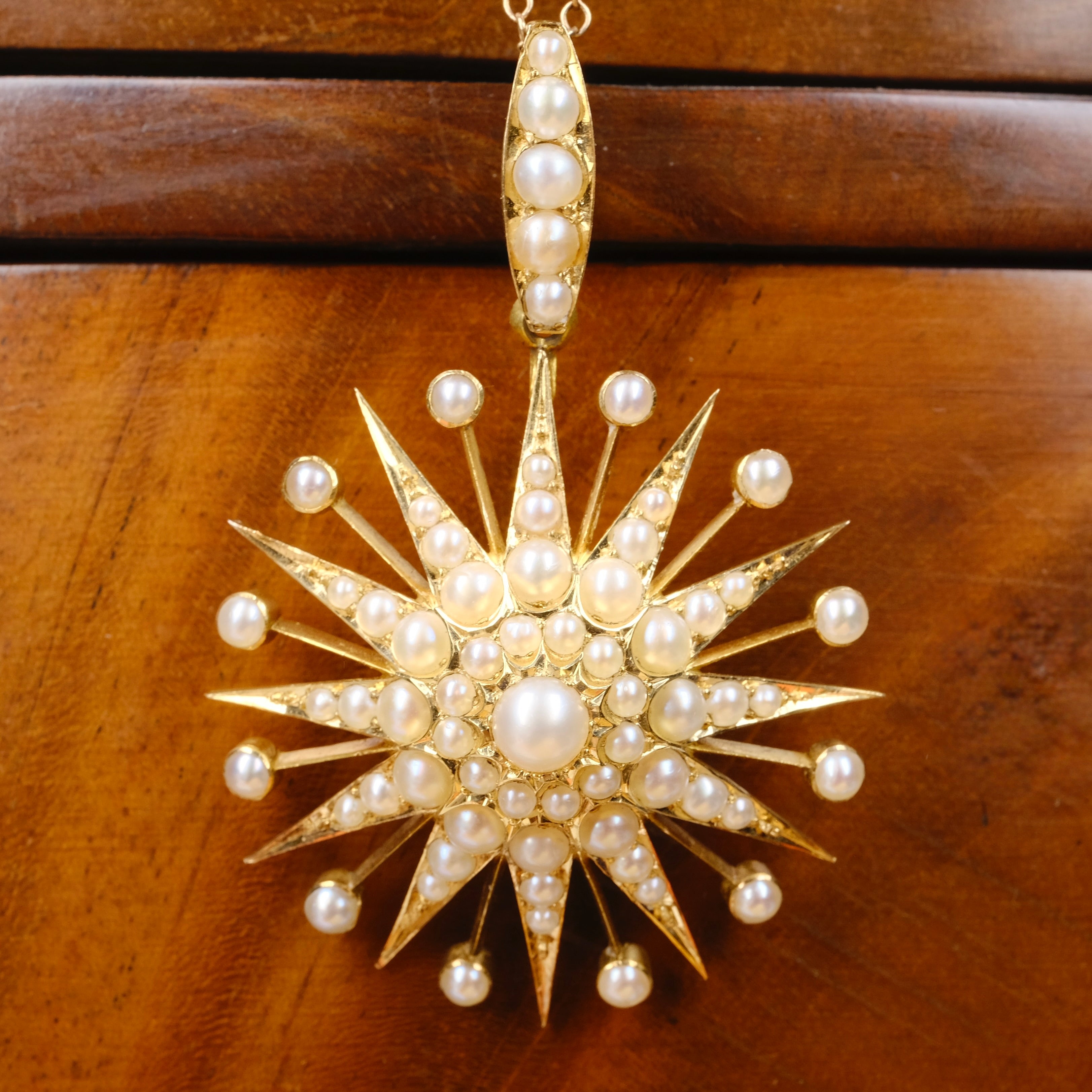 Victorian 15ct Gold & Seed Pearl Starburst Locket Pendant