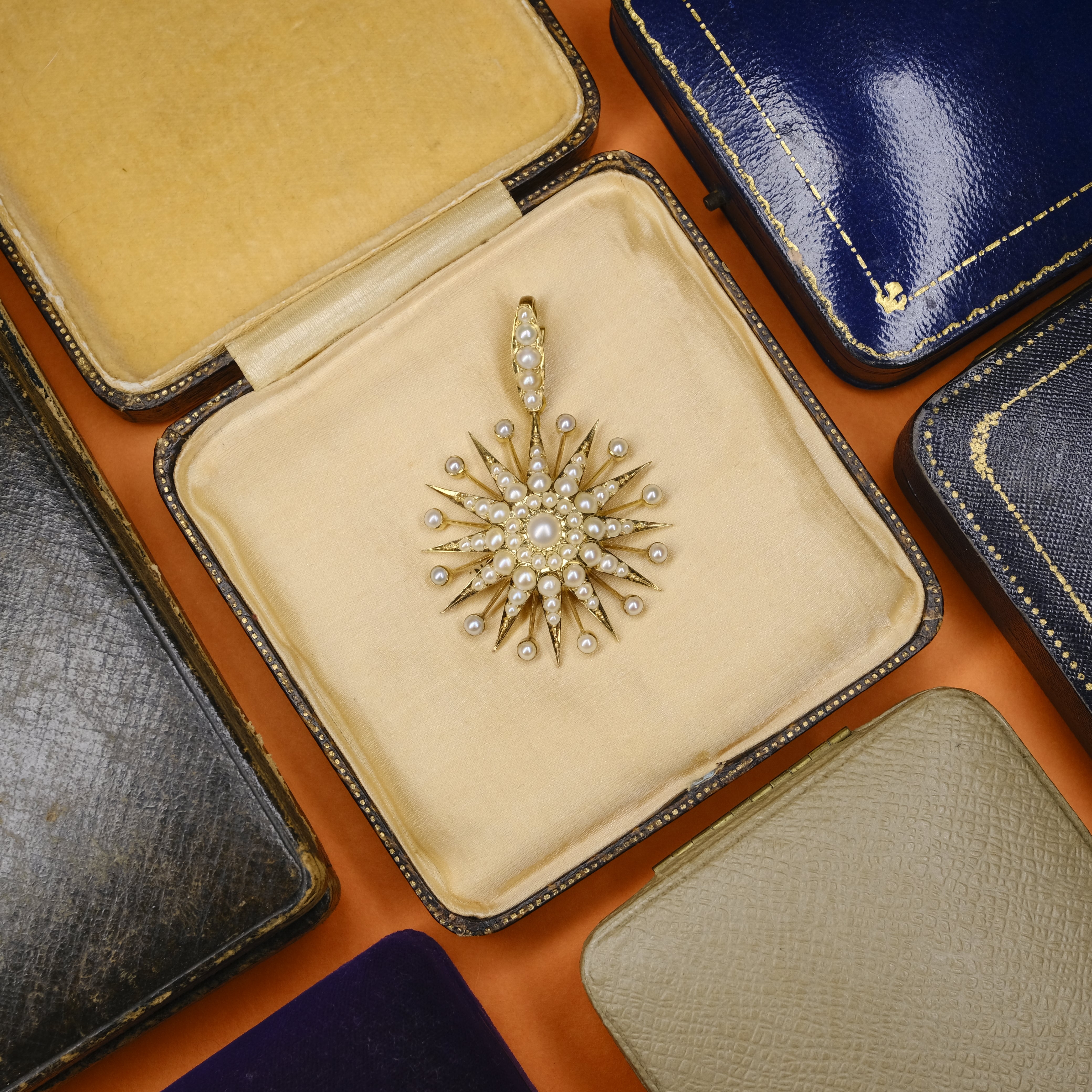 Victorian 15ct Gold & Seed Pearl Starburst Locket Pendant