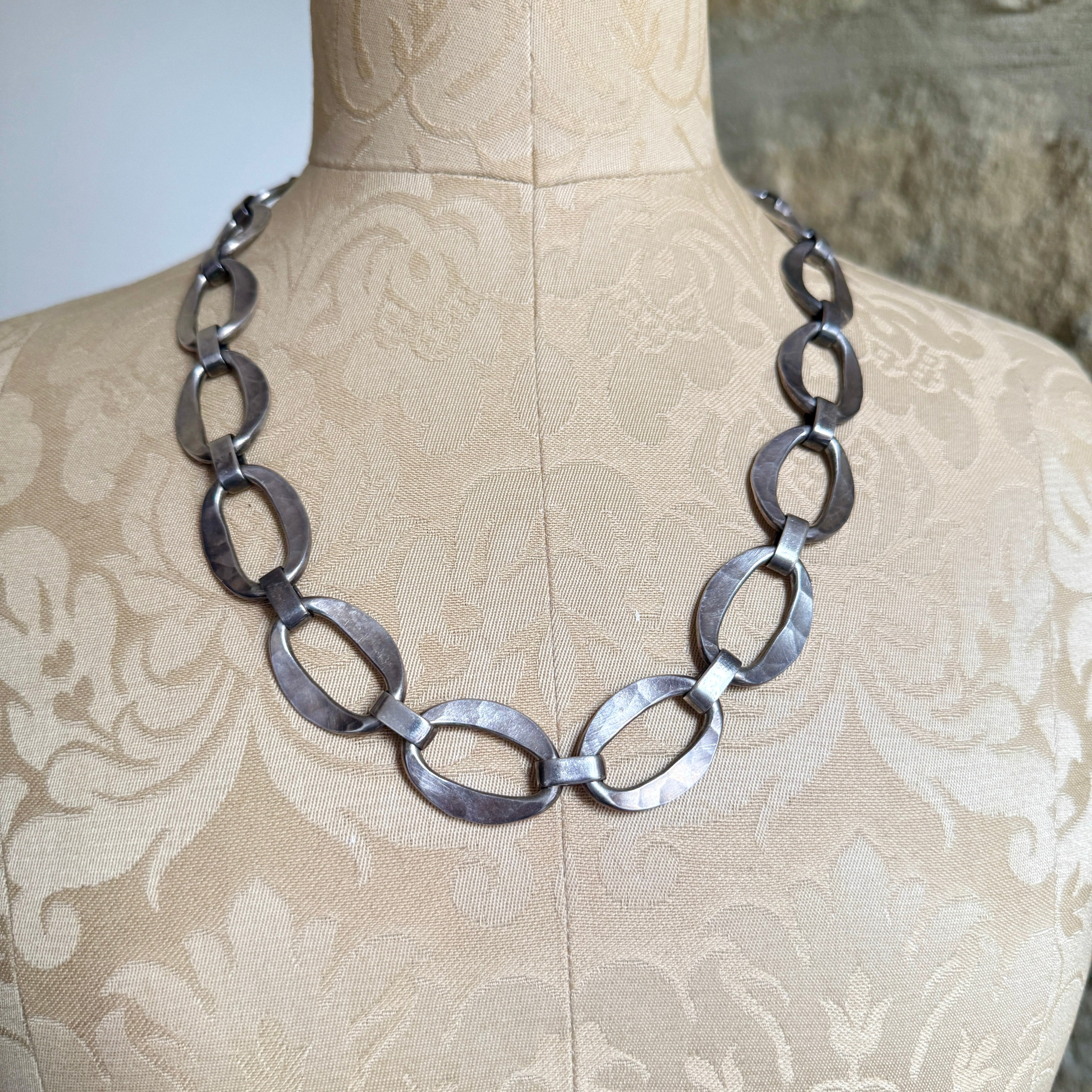 Vintage, Very Heavy Modernist Sterling Silver Statement Necklace, 195 Grams