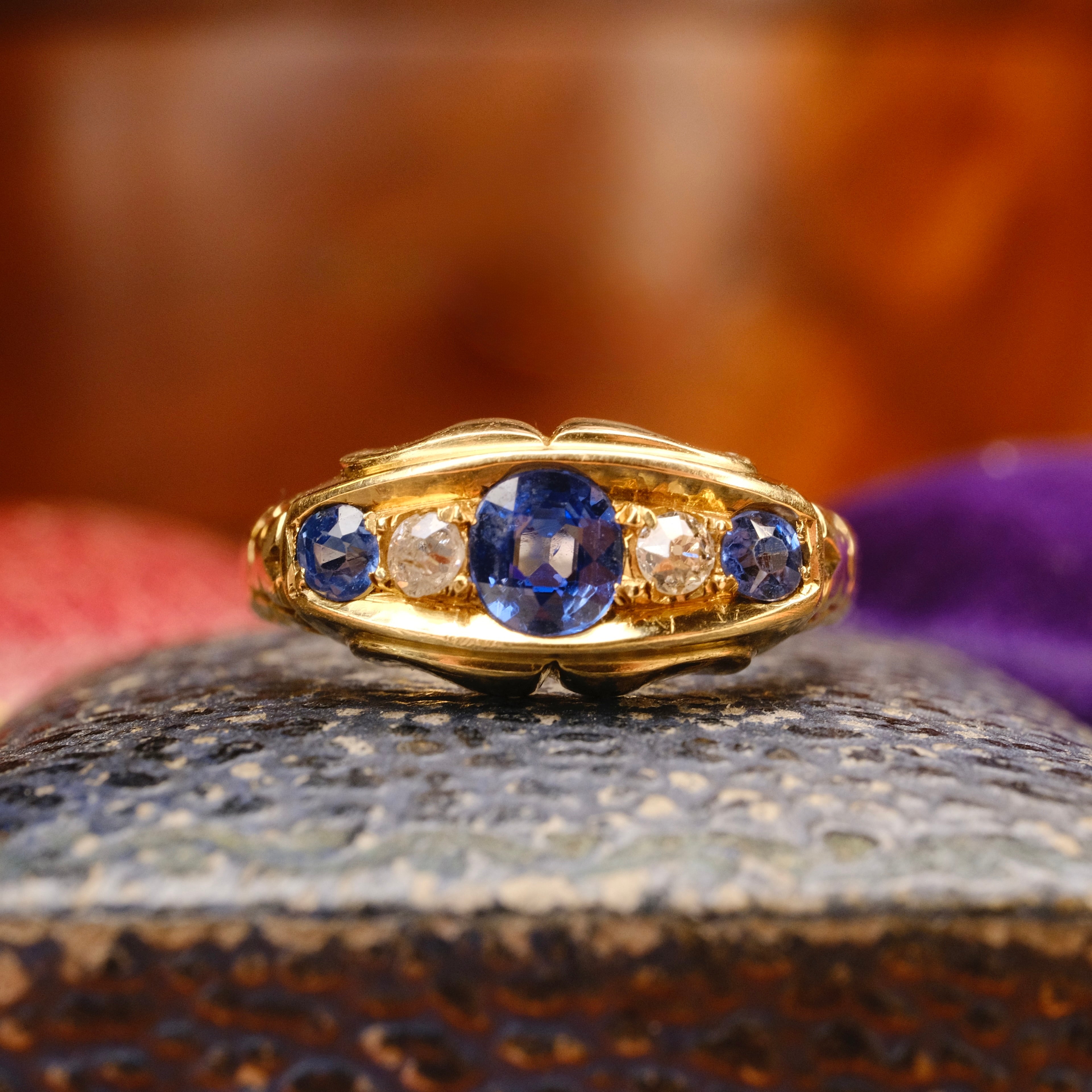 Antique , Edwardian 18ct Gold, Sapphire & Old Cut Diamond Ring, Hallmarked 1905