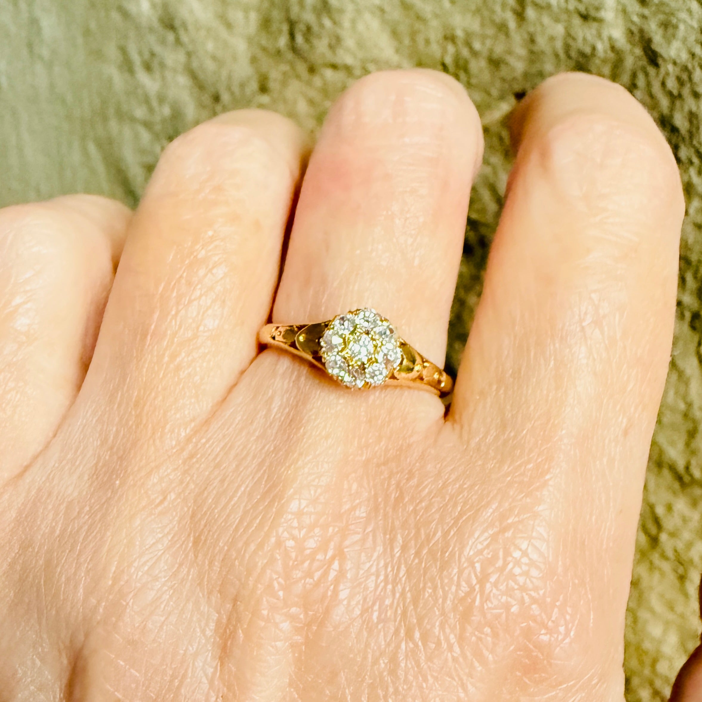 RESERVED 2nd and 3rd layaway payment Antique, Victorian, 18ct Gold, Old Mine Cut Diamond Cluster Ring (Copy)