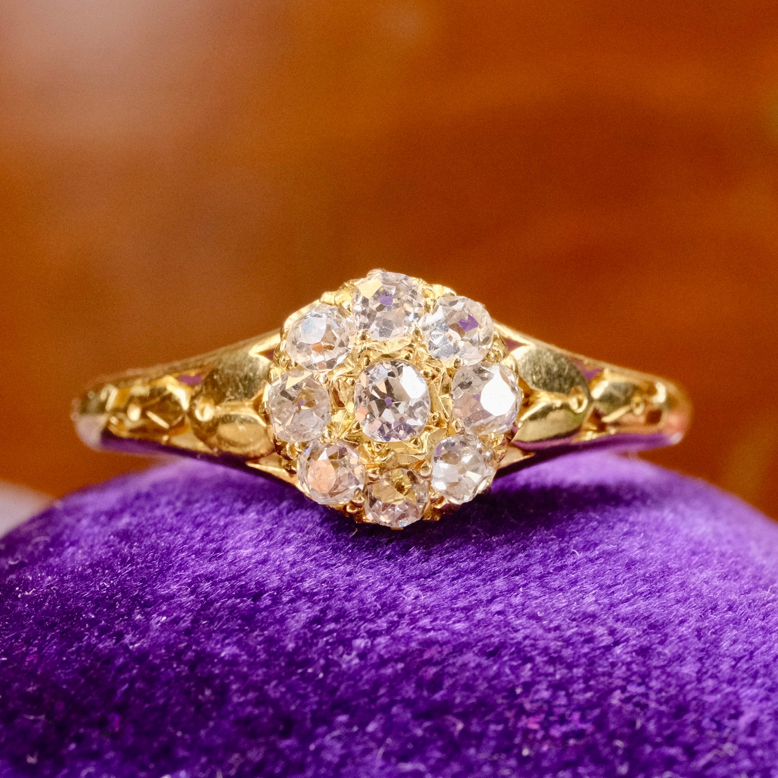 Antique, Victorian, 18ct Gold, Old Mine Cut Diamond Cluster Ring