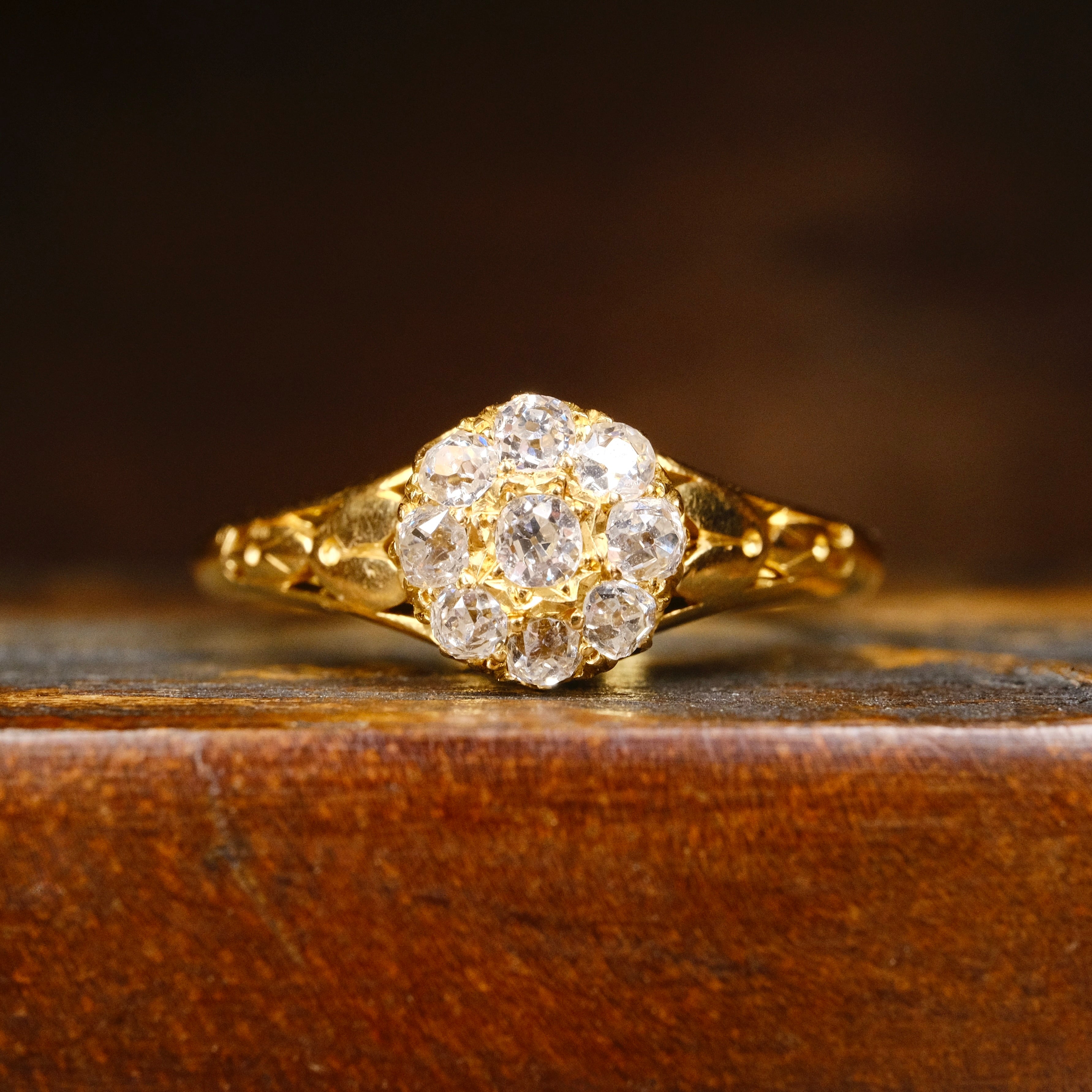 RESERVED 2nd and 3rd layaway payment Antique, Victorian, 18ct Gold, Old Mine Cut Diamond Cluster Ring (Copy)