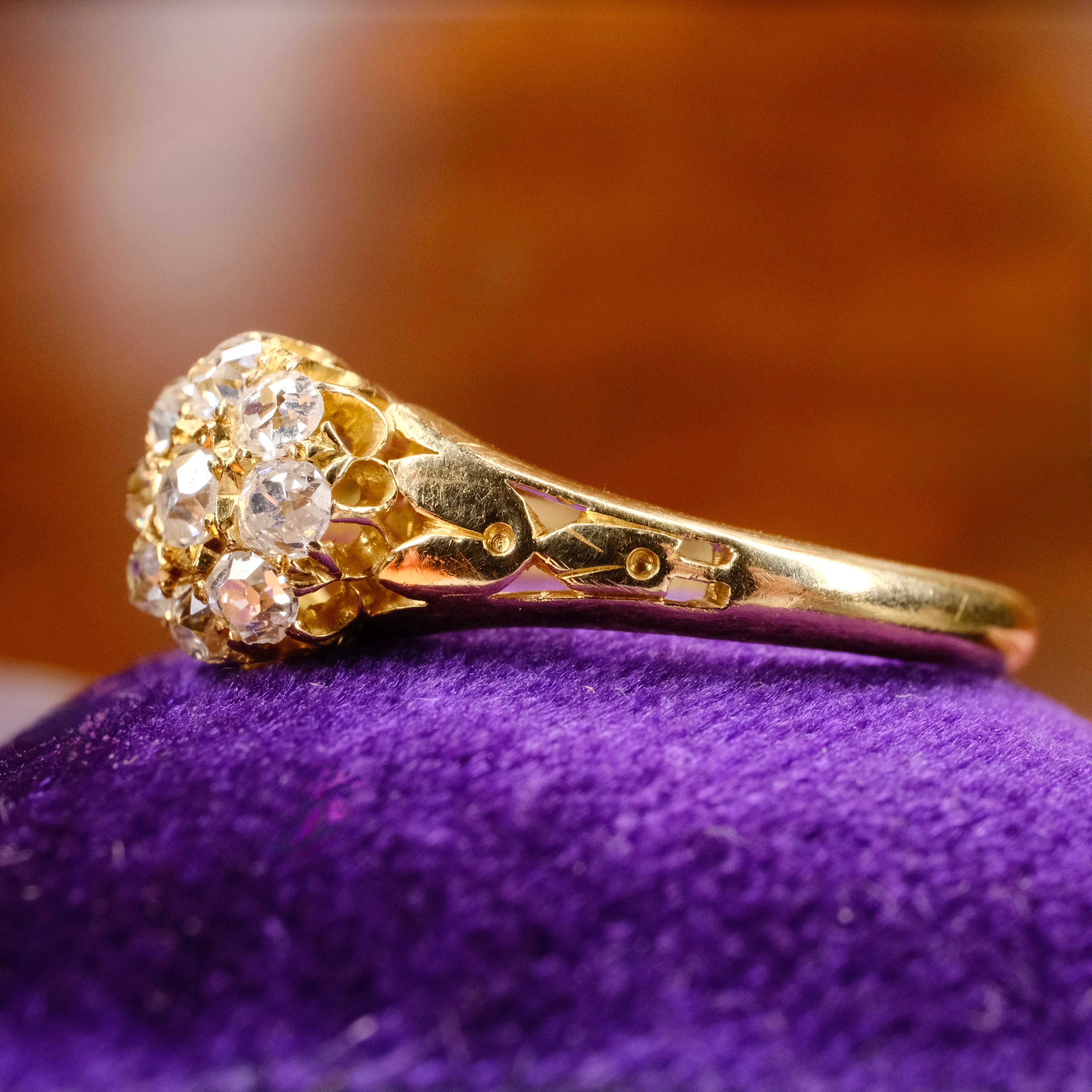 Antique, Victorian, 18ct Gold, Old Mine Cut Diamond Cluster Ring