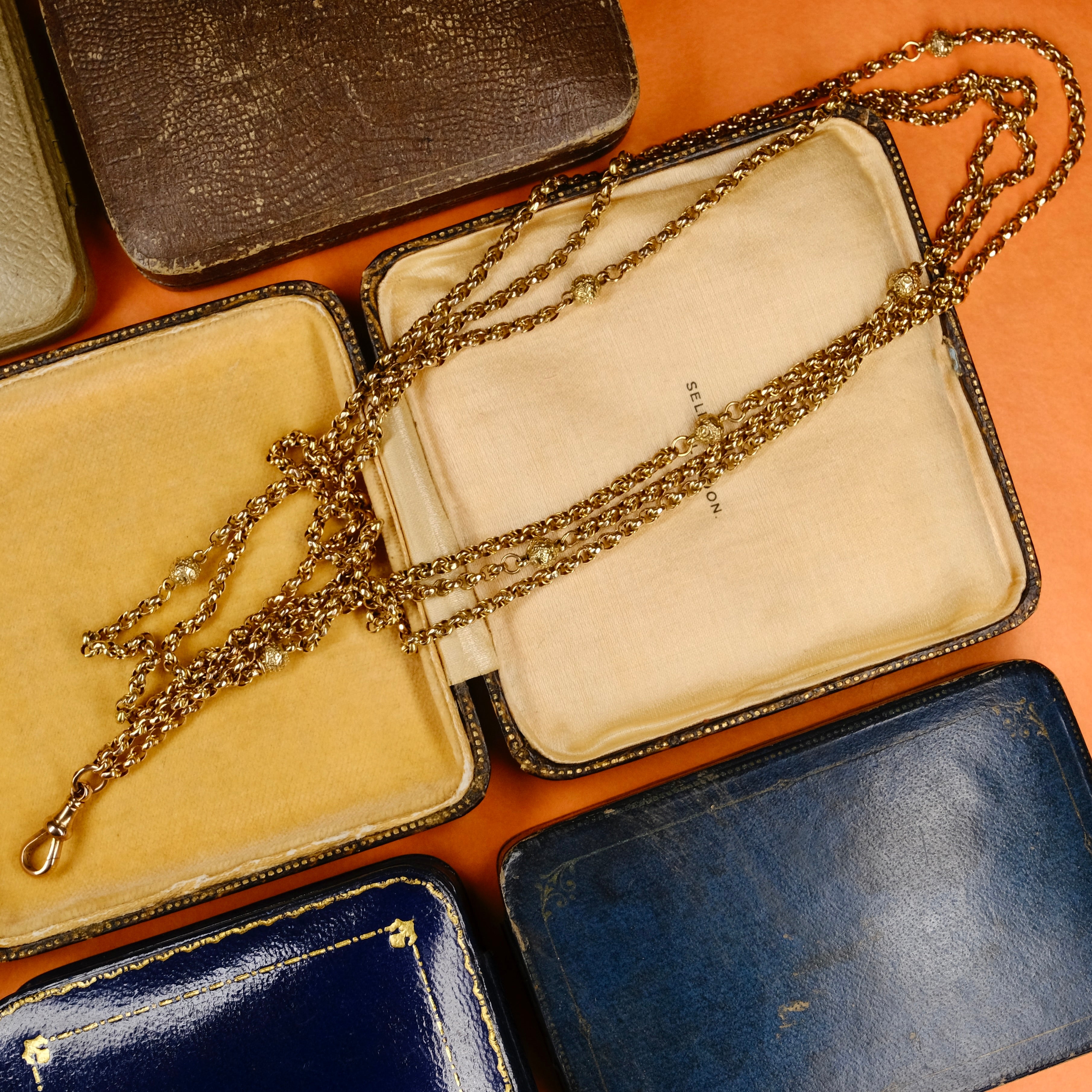 Antique, Victorian 9ct Gold, Guard Chain, Ornate Ball Spacer, Necklace, 27 grams