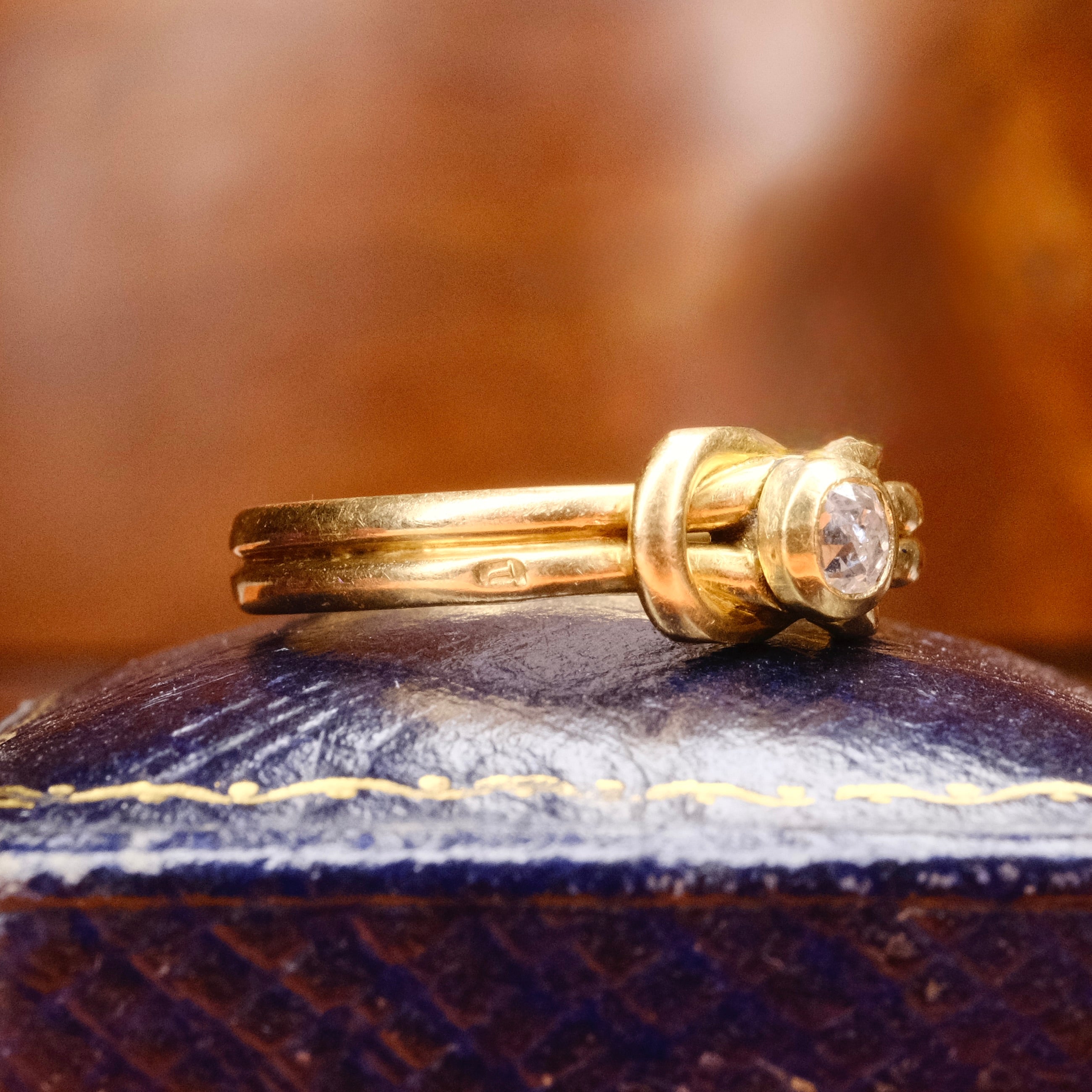 Antique, Victorian 18ct Gold, Old Mine Cut Diamond, Knot Ring, Hallmarked 1895