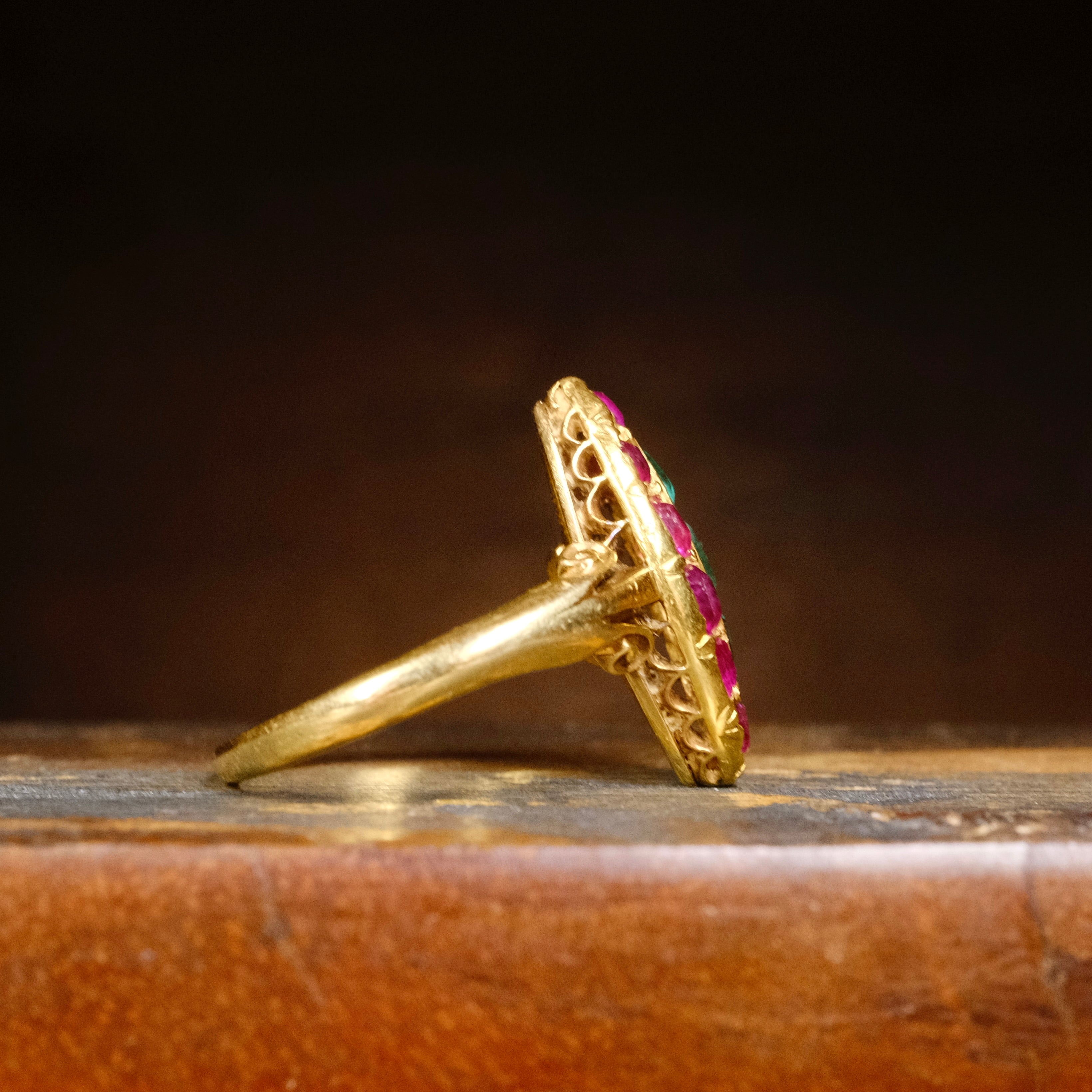 Antique, Victorian 18ct Gold, Emerald & Ruby Navette Ring