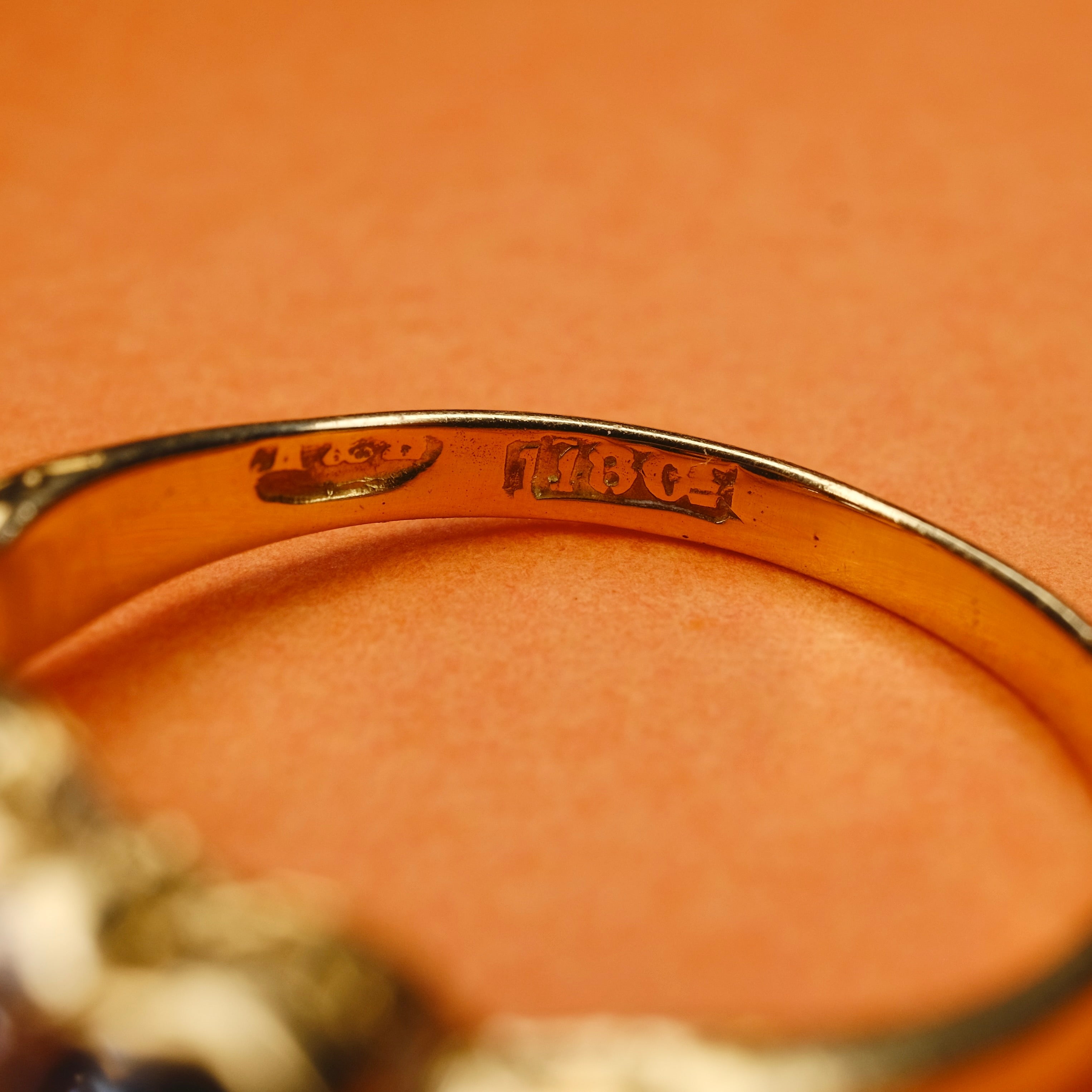 1920s Art Deco 18ct Gold, Synthetic Sapphire & Old Cut Diamond Ring