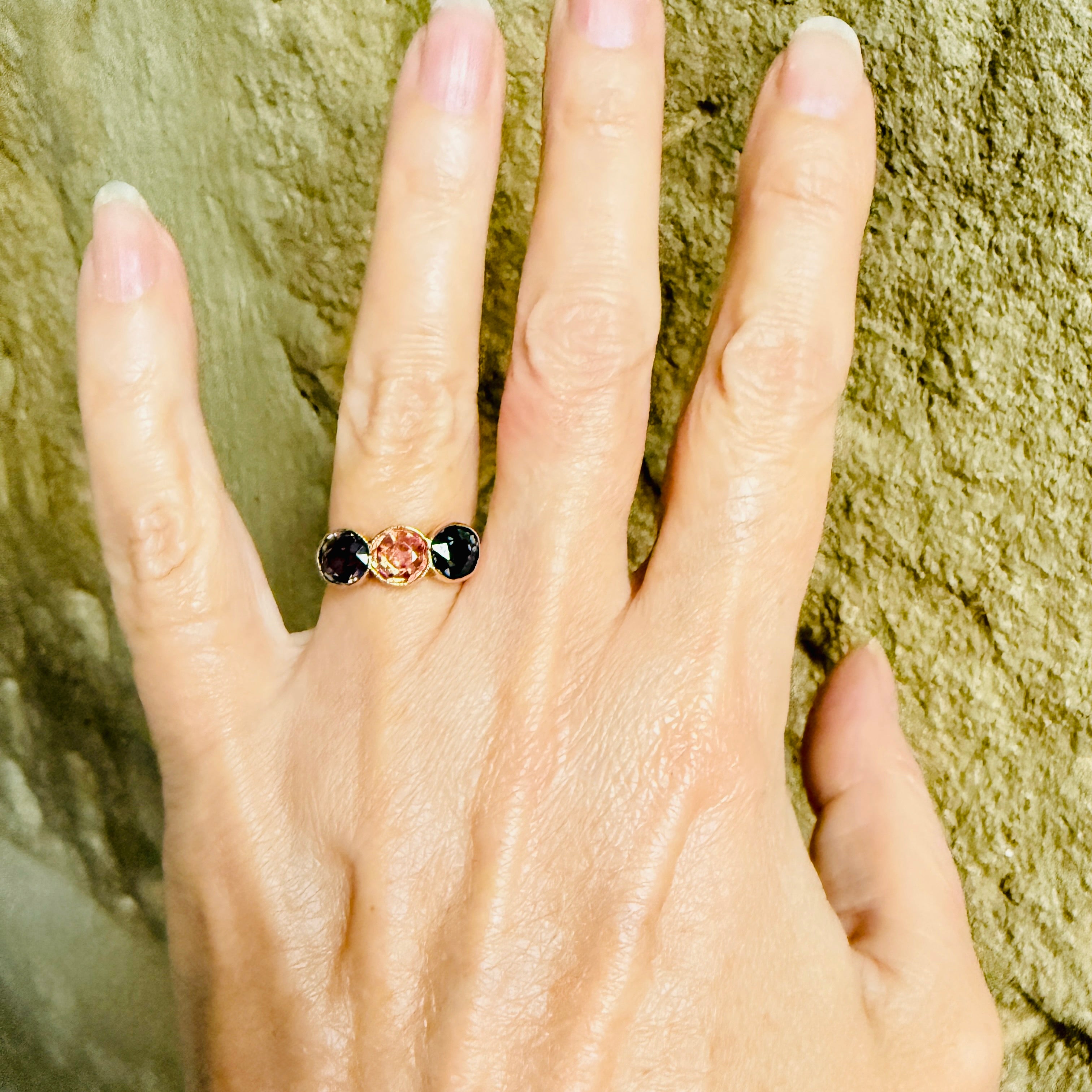 Antique, 9ct Gold, Bezel Set Topaz Trilogy ring