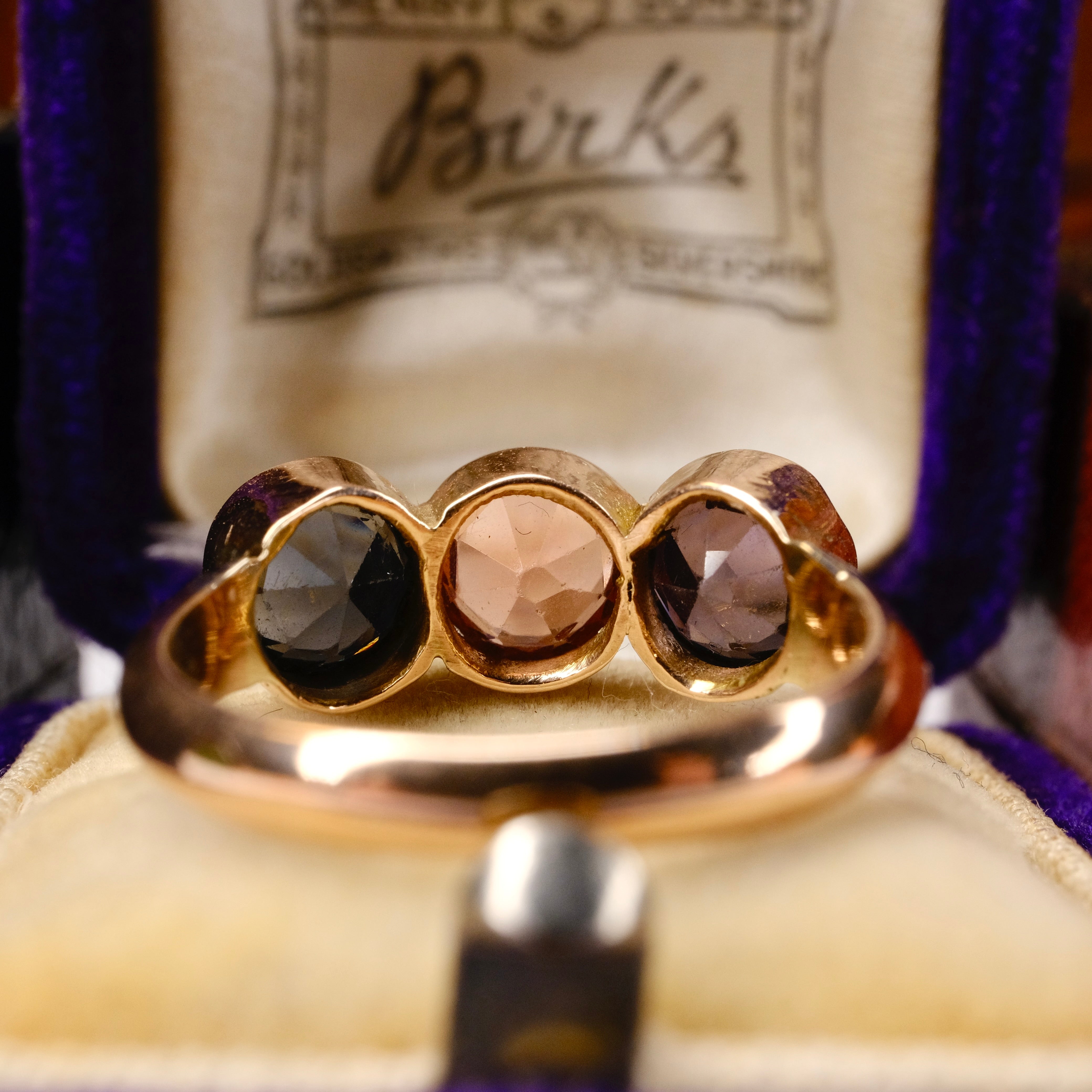 Antique, 9ct Gold, Bezel Set Topaz Trilogy ring