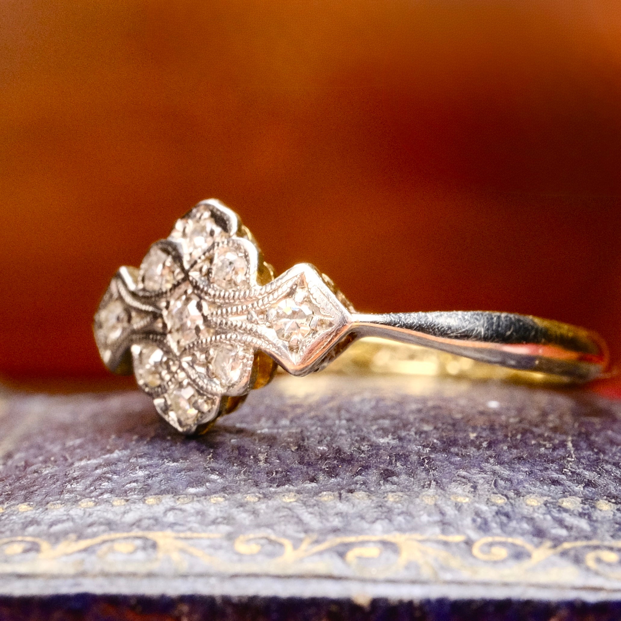 Vintage 18ct Gold & Platinum, Diamond Millegrain Ring