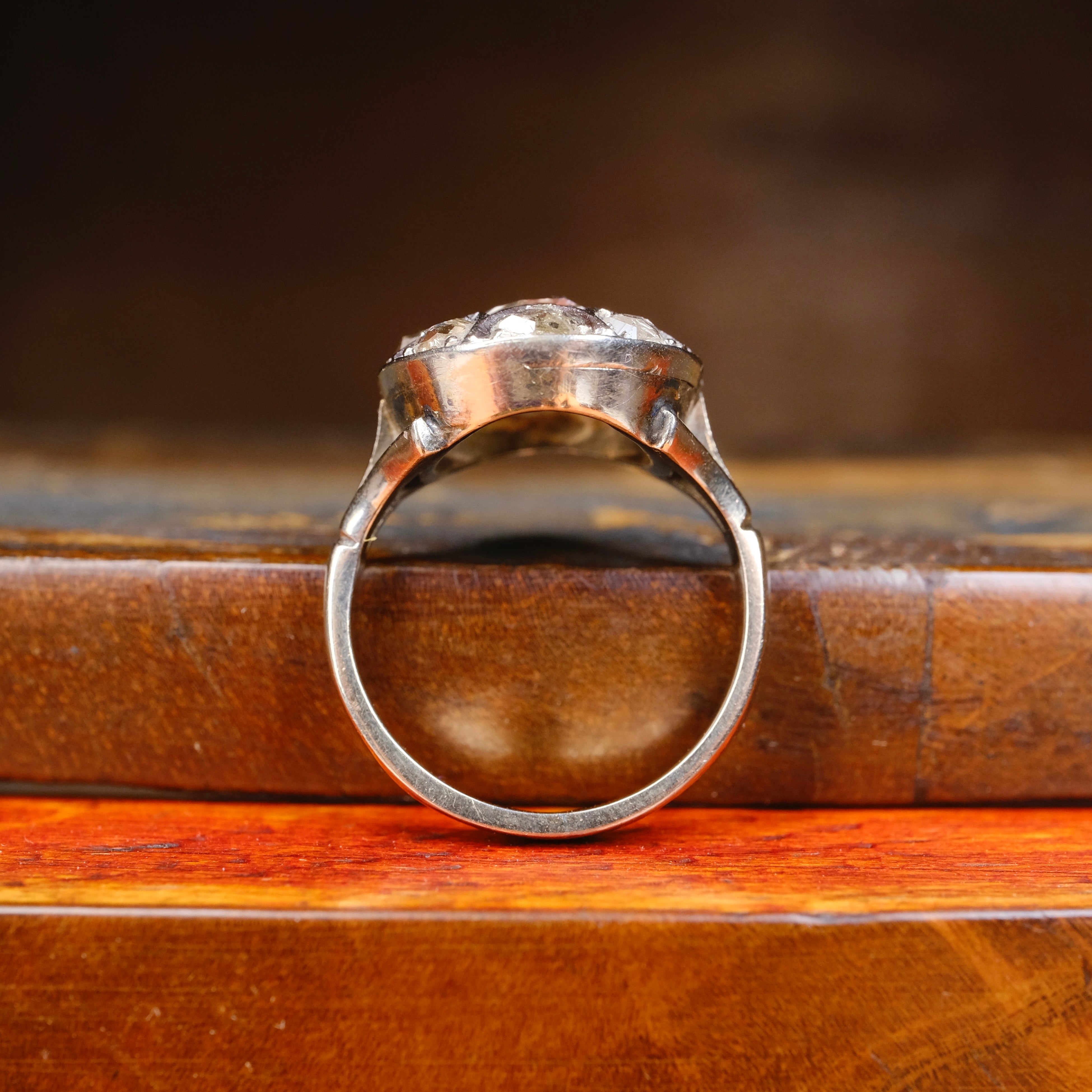 Antique, Rose Cut Diamond White Gold Cluster Ring