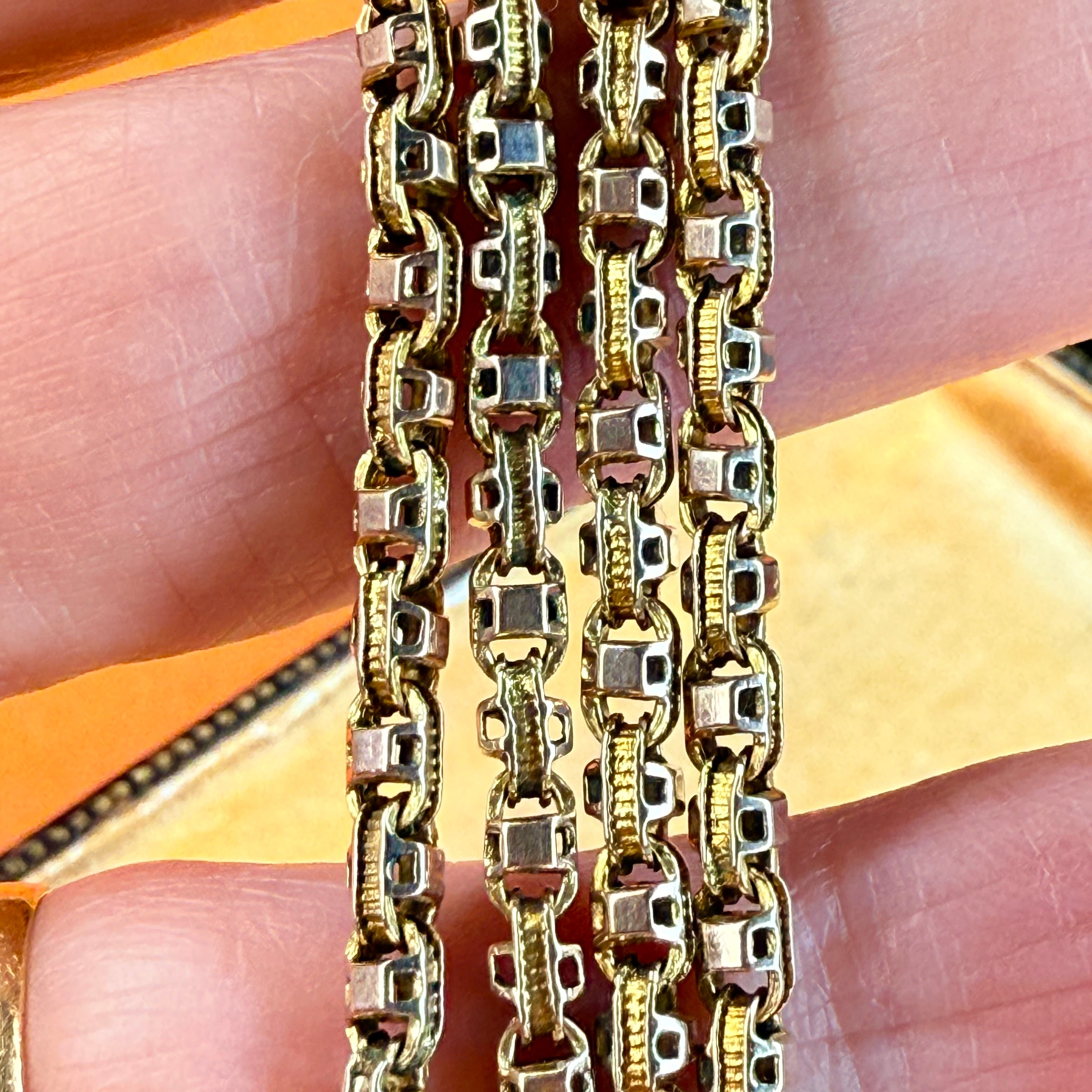 Antique, 9ct Gold Fancy Link Chain, Necklace, With Barrel Clasp