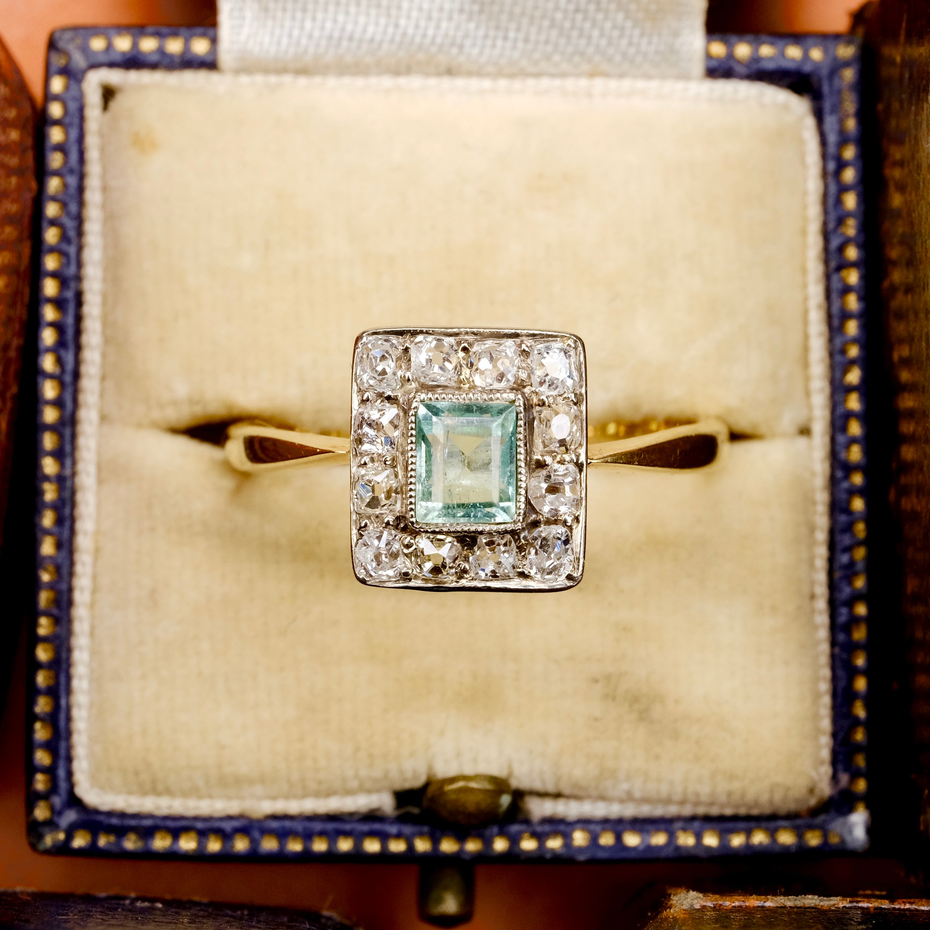 1920s Art Deco, 18ct & Platinum Tourmaline And Old Cut Diamond Cluster Panel Ring