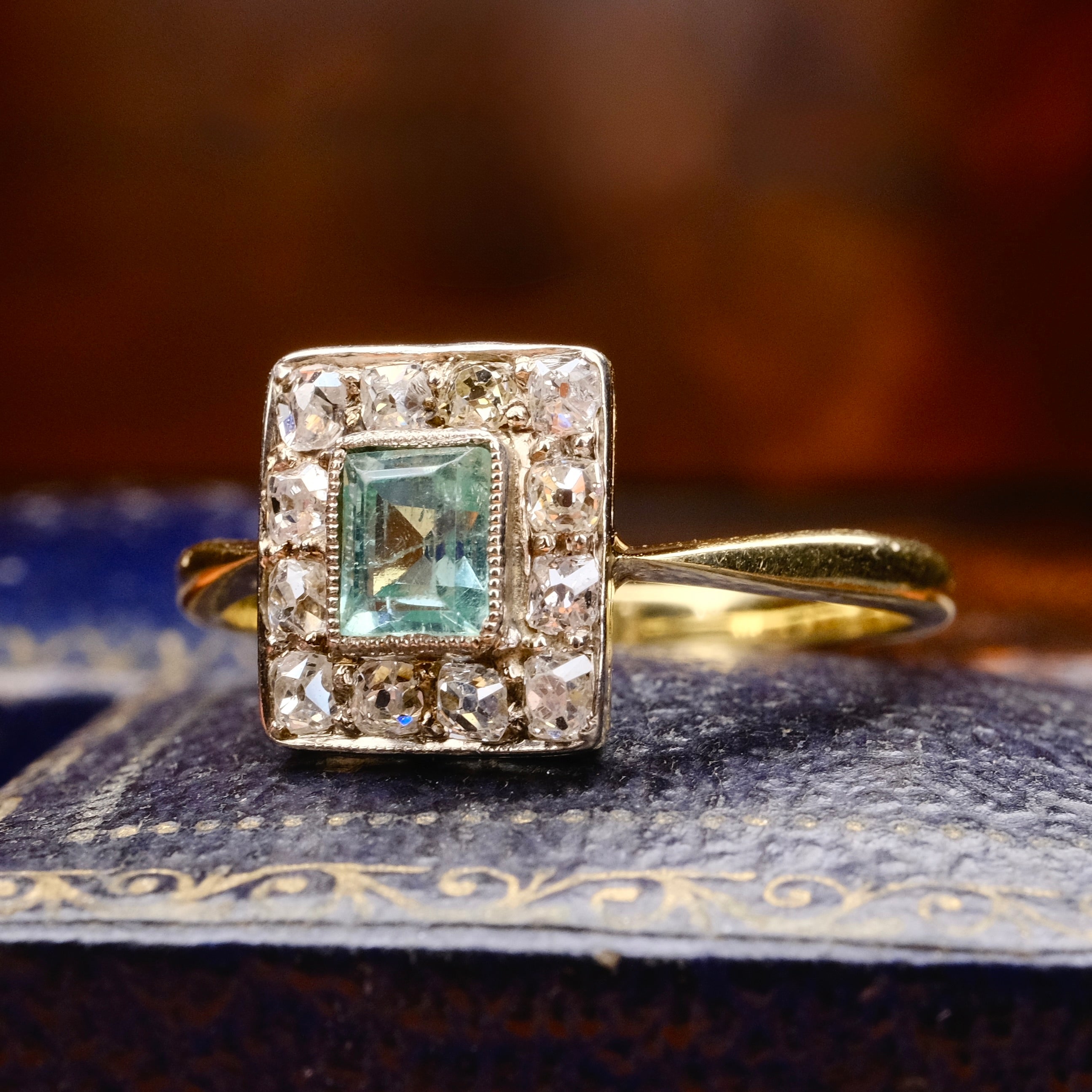 1920s Art Deco, 18ct & Platinum Tourmaline And Old Cut Diamond Cluster Panel Ring
