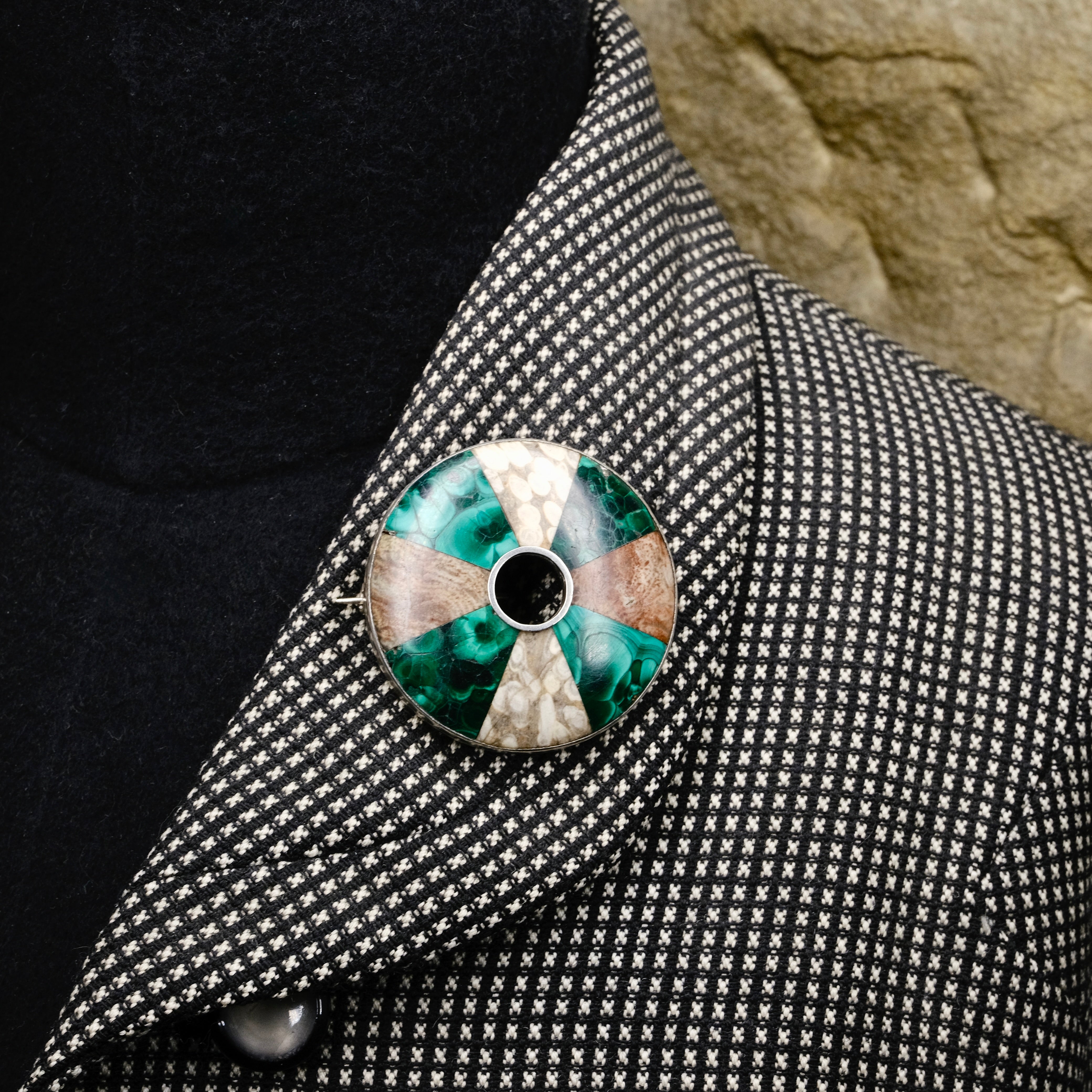 Victorian, Large Silver Scottish Malachite & Jasper Brooch