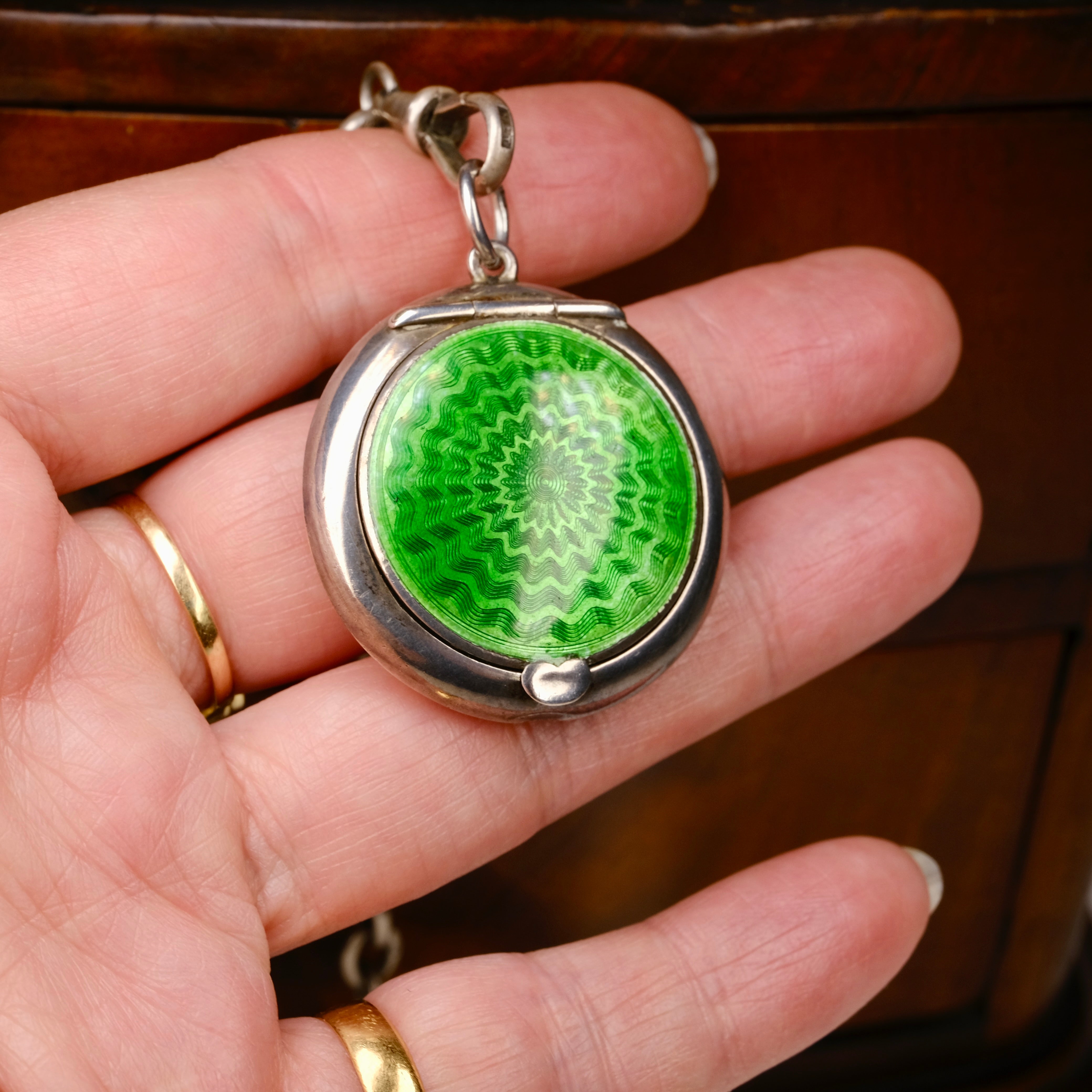 Antique, Art Deco Sterling Silver & Enamel Compact, Locket, Pendant