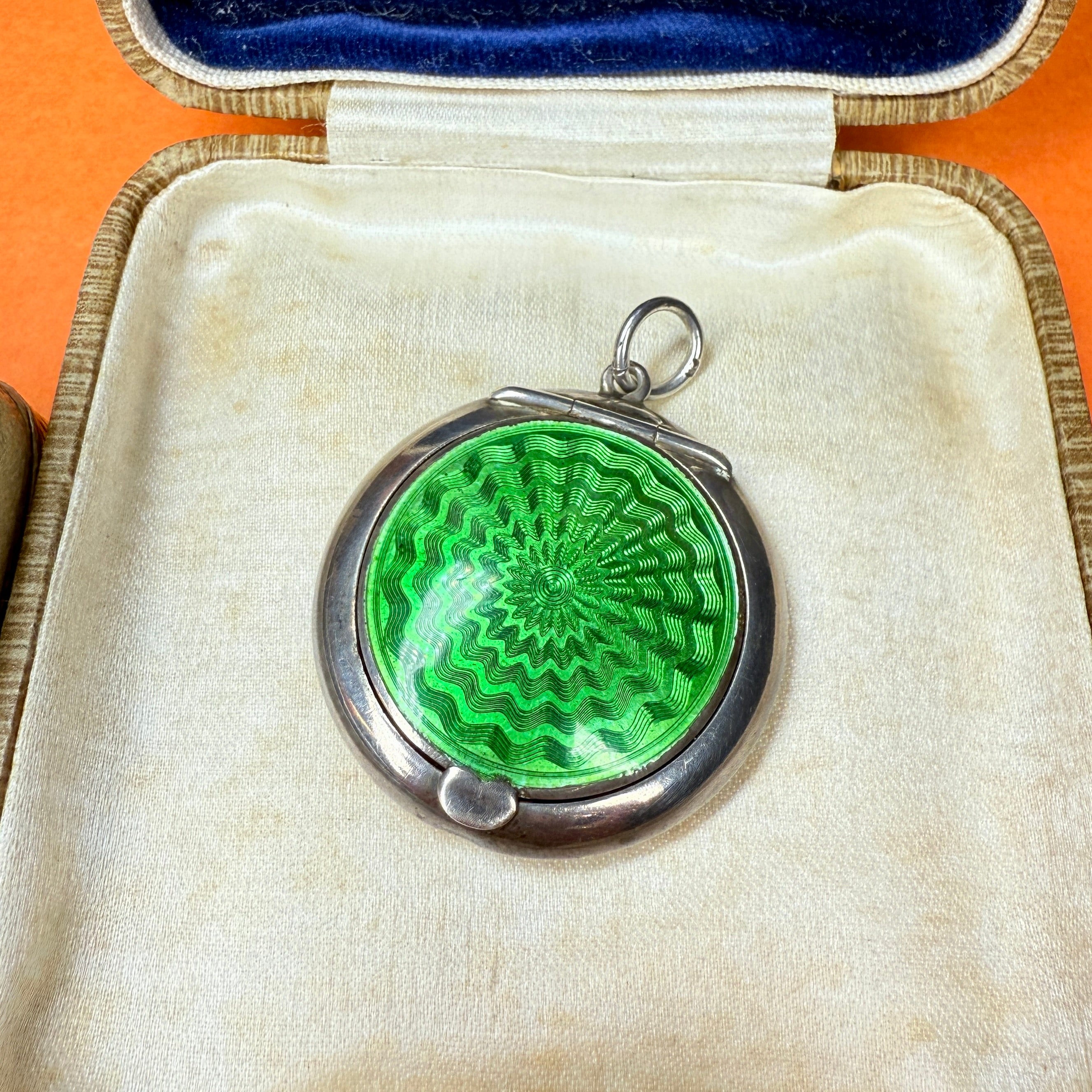 Antique, Art Deco Sterling Silver & Enamel Compact, Locket, Pendant