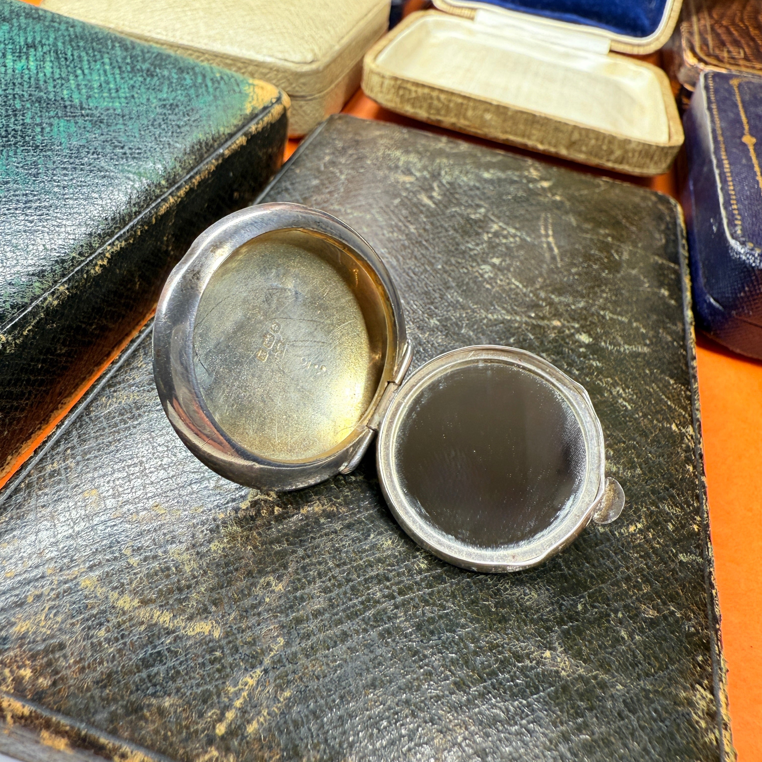 Antique, Art Deco Sterling Silver & Enamel Compact, Locket, Pendant