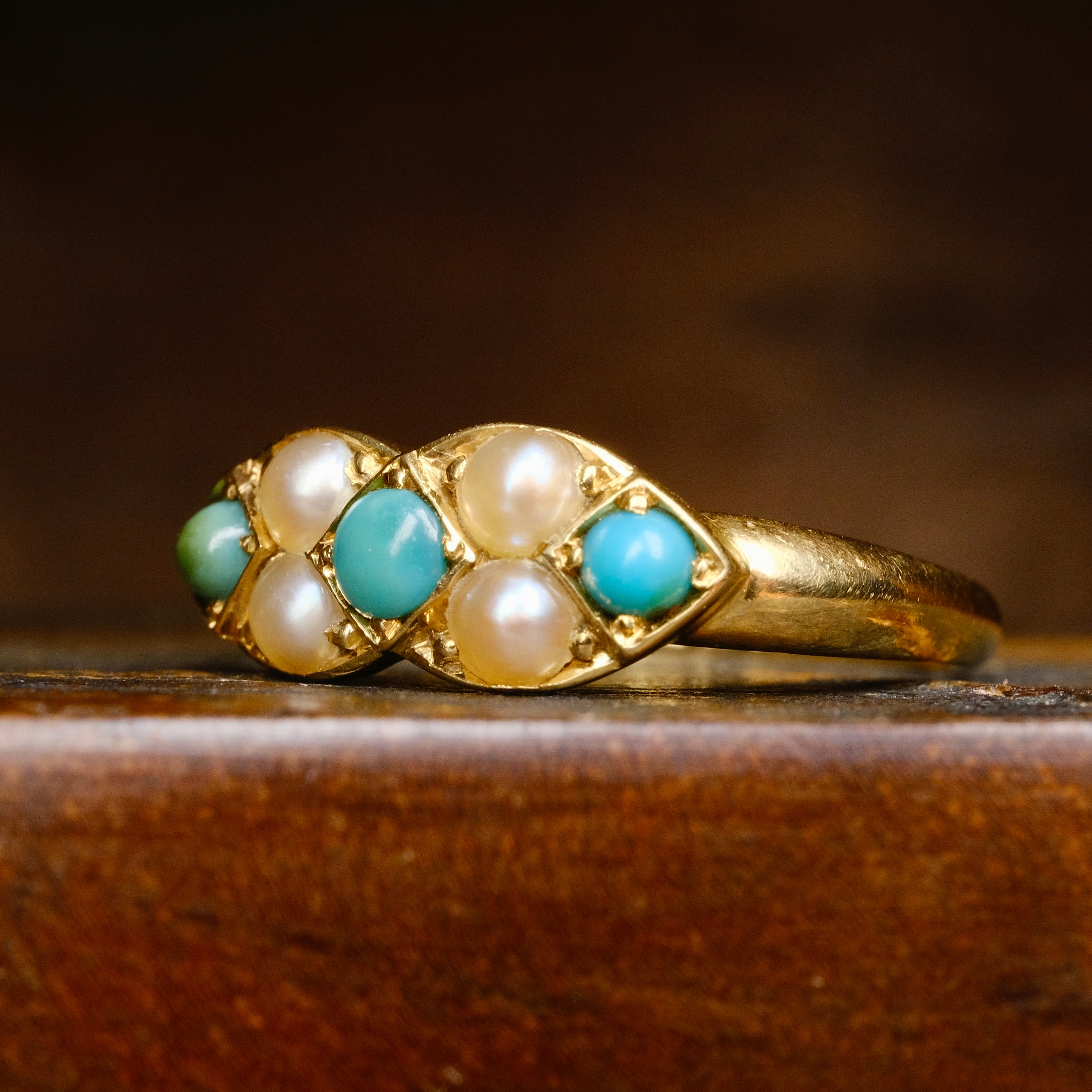 Antique Edwardian 18ct Gold, Turquoise & Pearl Ring, London Hallmark 1902
