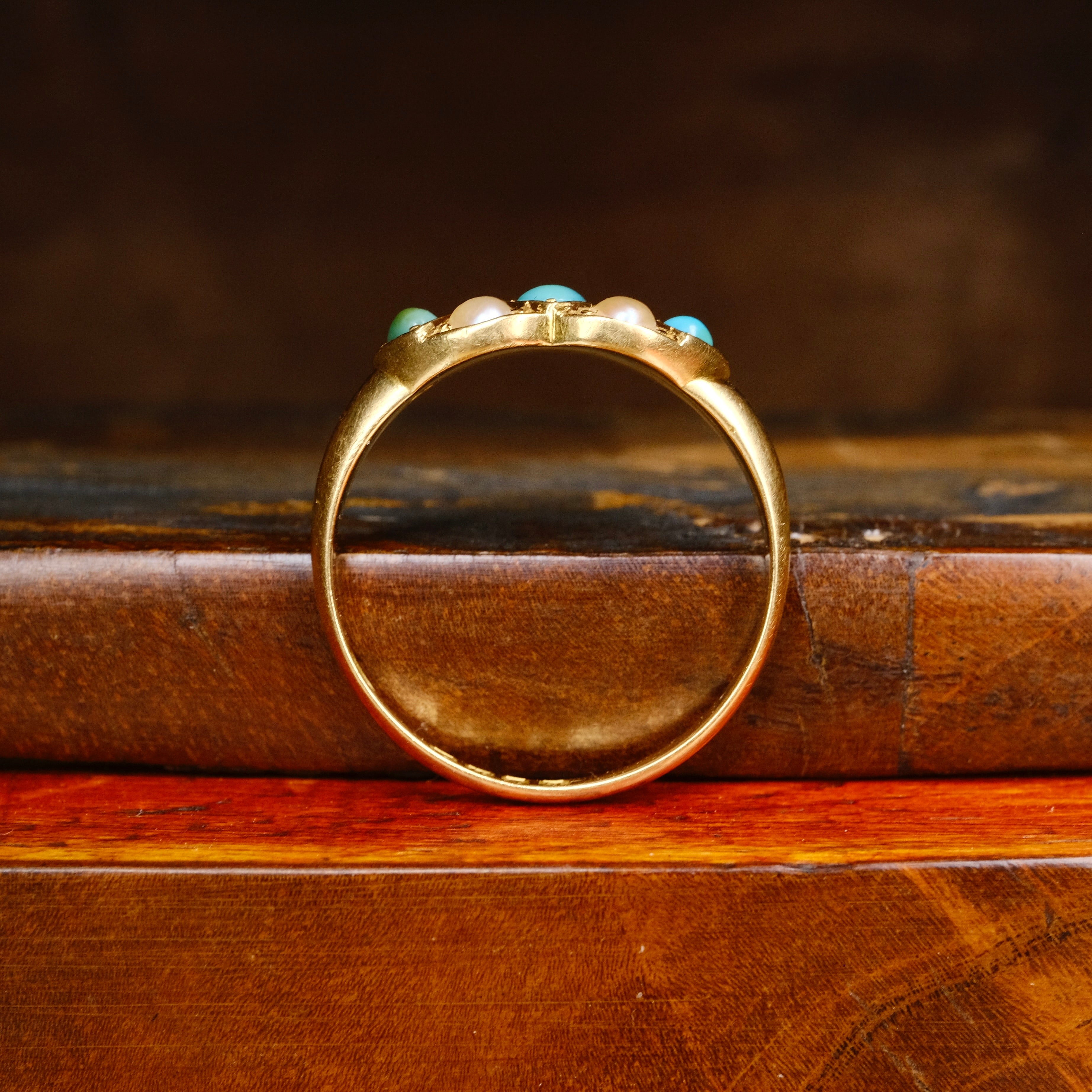 Antique Edwardian 18ct Gold, Turquoise & Pearl Ring, London Hallmark 1902