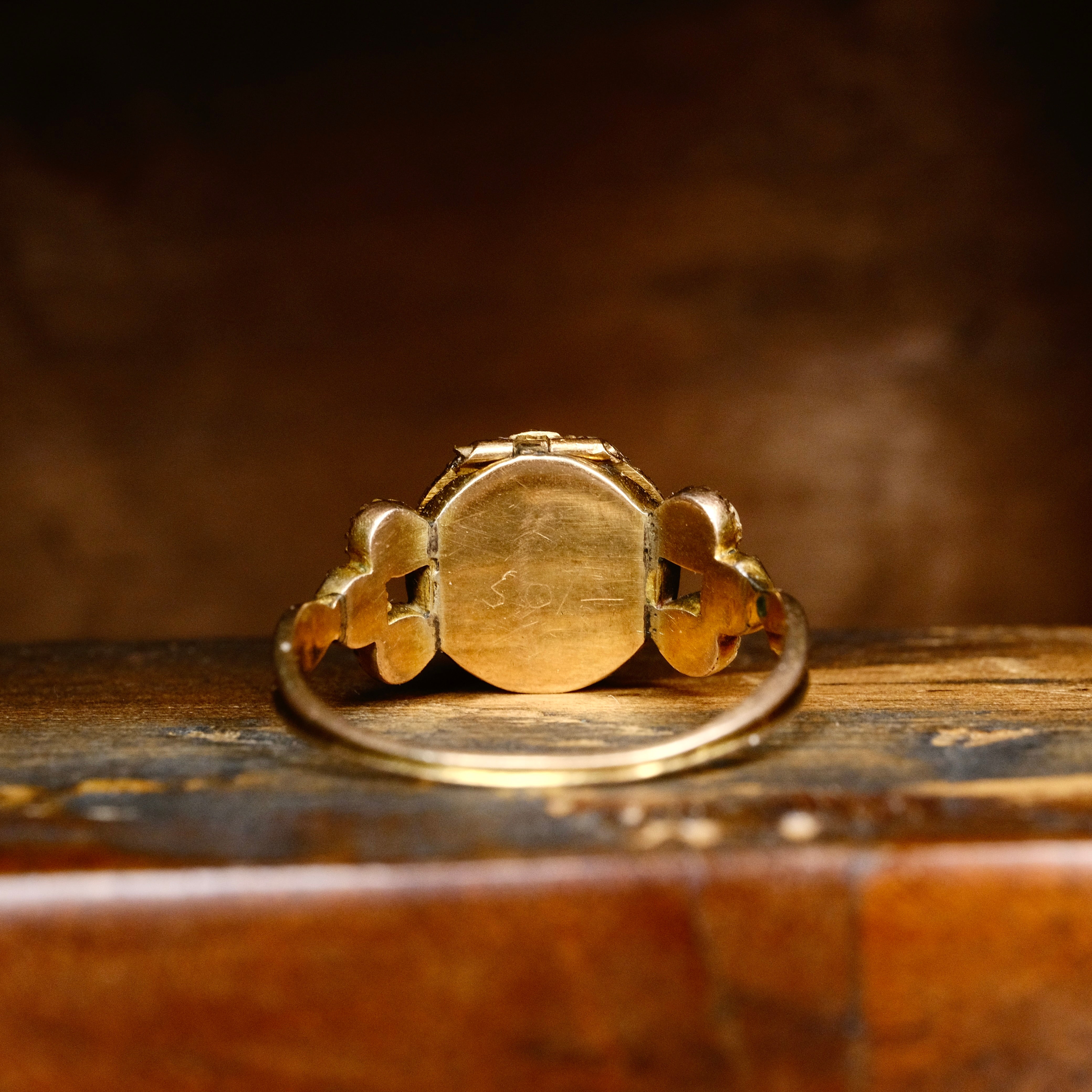 Antique, Georgian Gold Locket Ring With Emeralds & Pearls