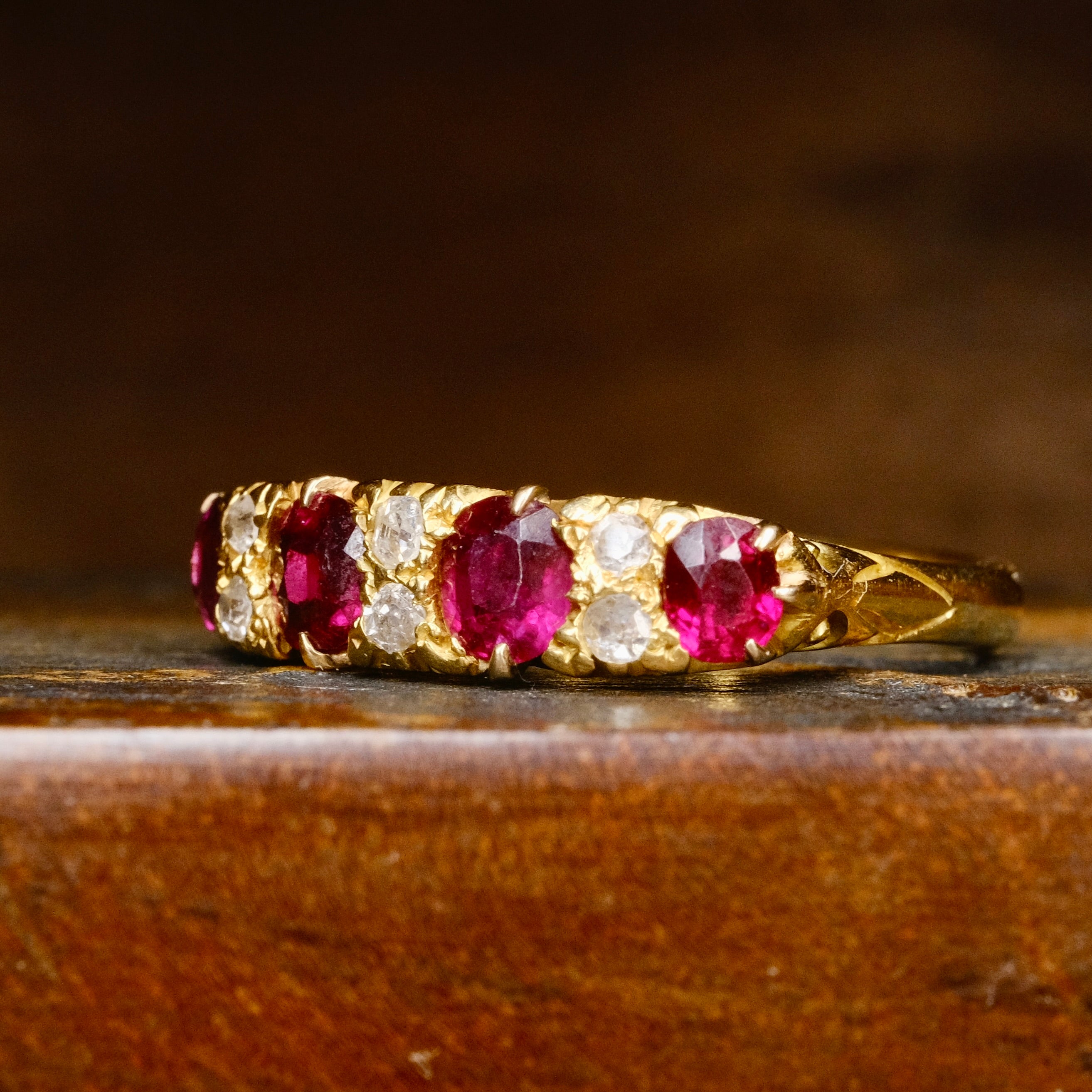 Antique 18ct Gold, Natural Ruby & Old Cut Diamond Ring