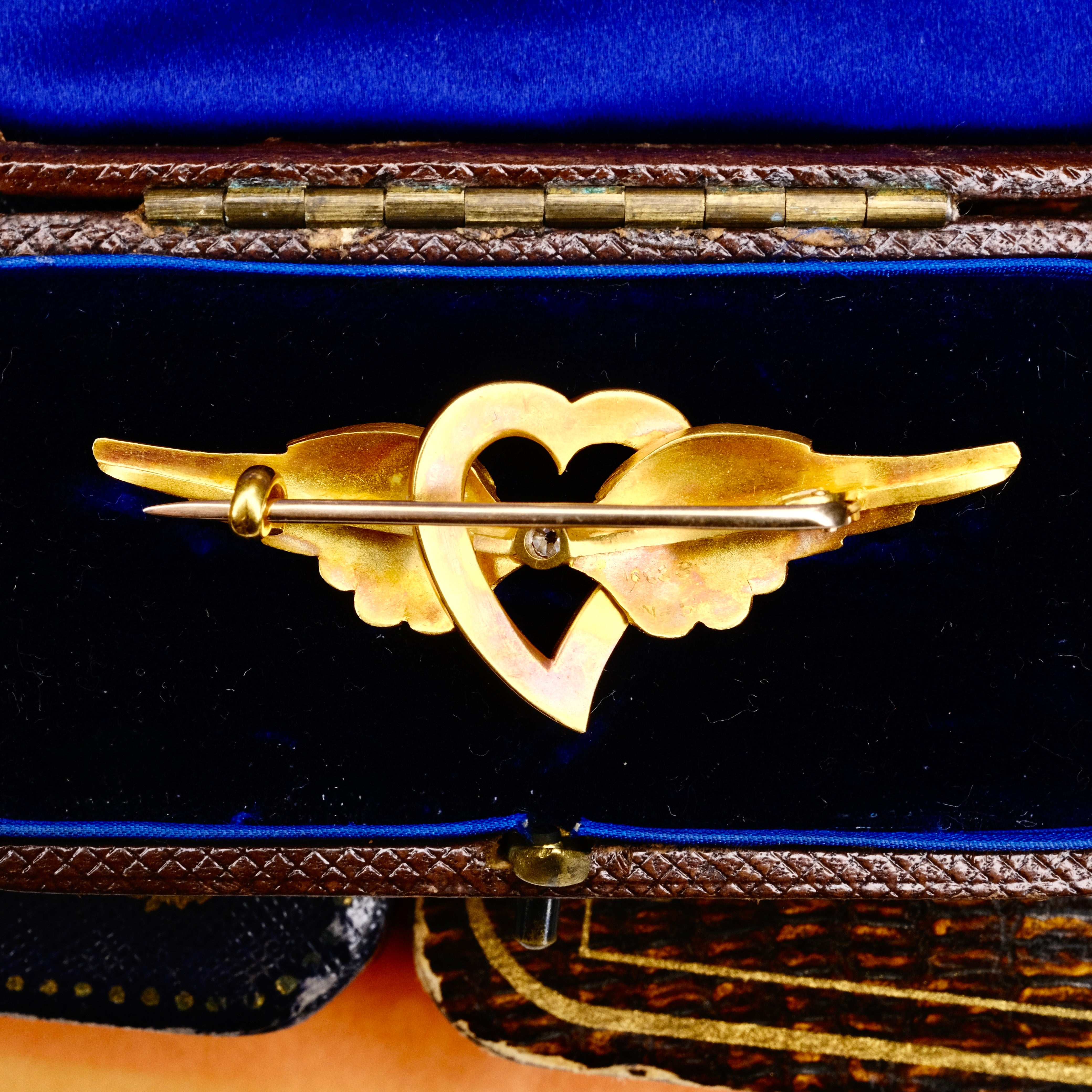 Victorian, 15ct Gold, Old Cut Diamond, Turquoise & Pearl Angel Wings, Witches Heart Brooch