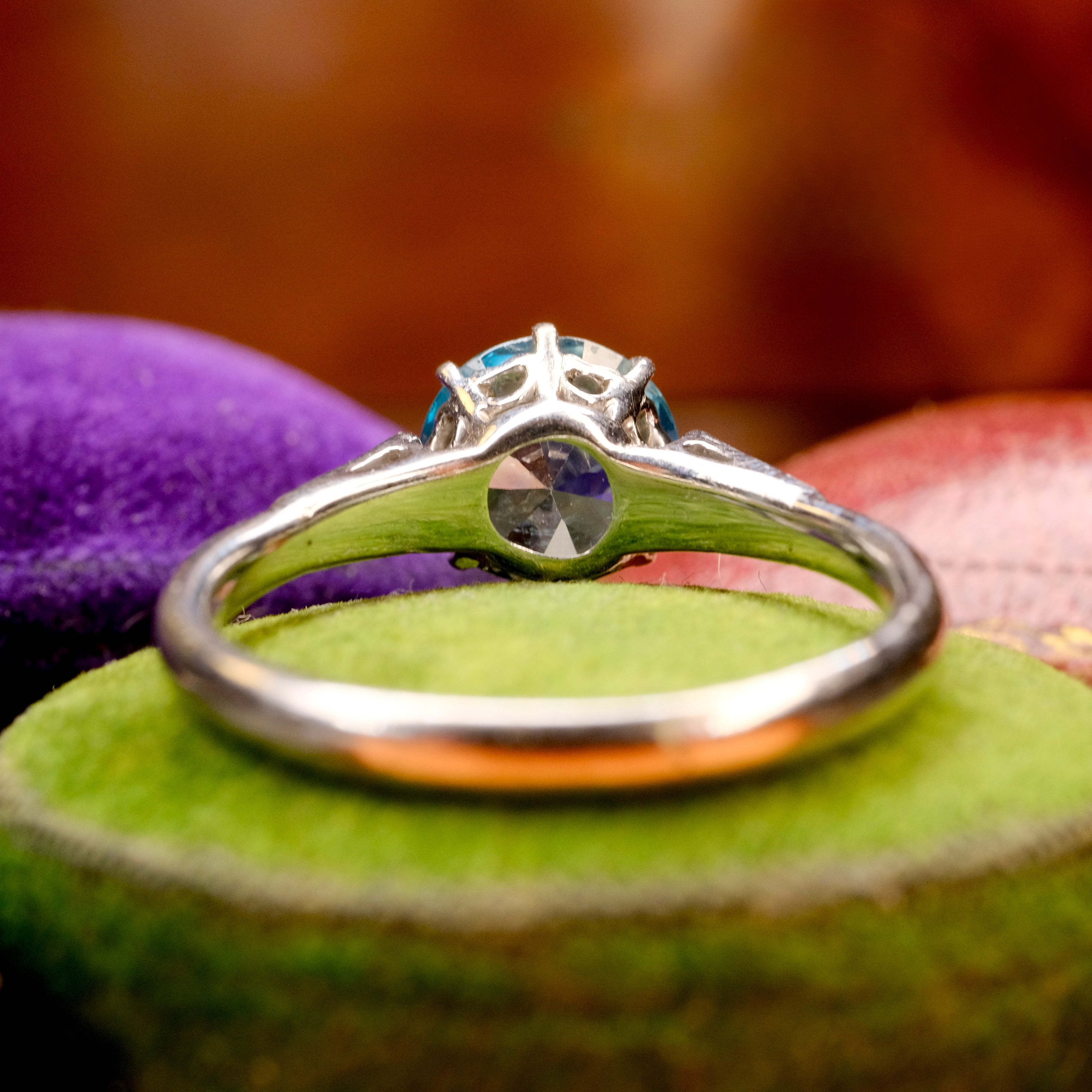 Vintage Blue Zircon, Solitaire Ring, With Diamond Set Shoulders, c1930s