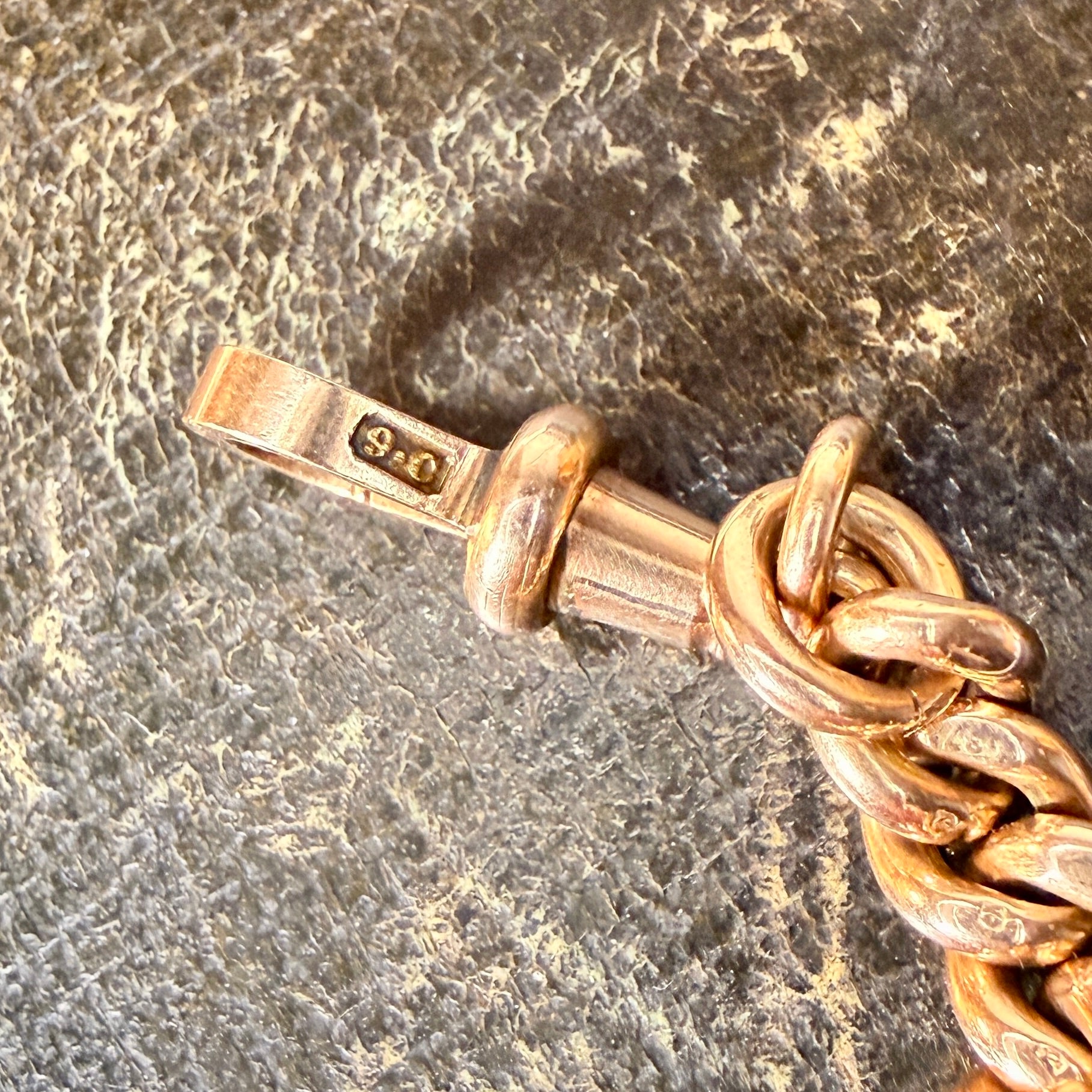 Antique 9ct Rose Gold Watch Chain Bracelet, With Dog Clip Clasp, 25.8 Grams