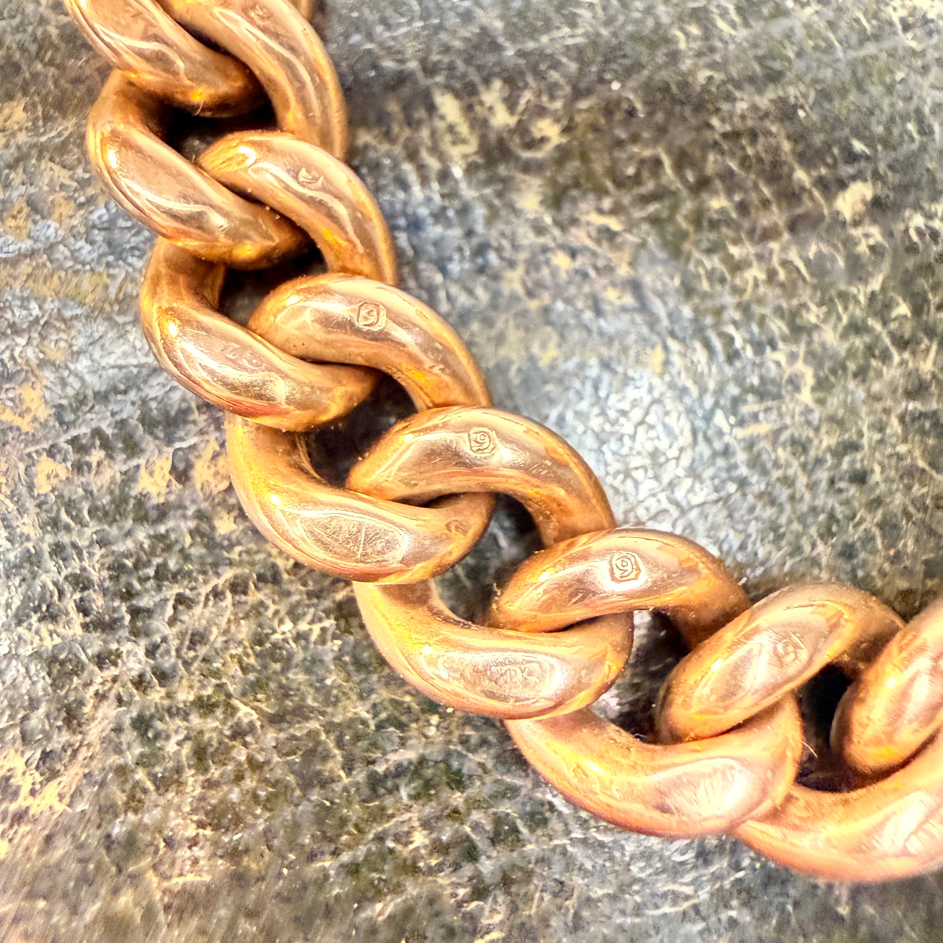 Antique 9ct Rose Gold Watch Chain Bracelet, With Dog Clip Clasp, 25.8 Grams