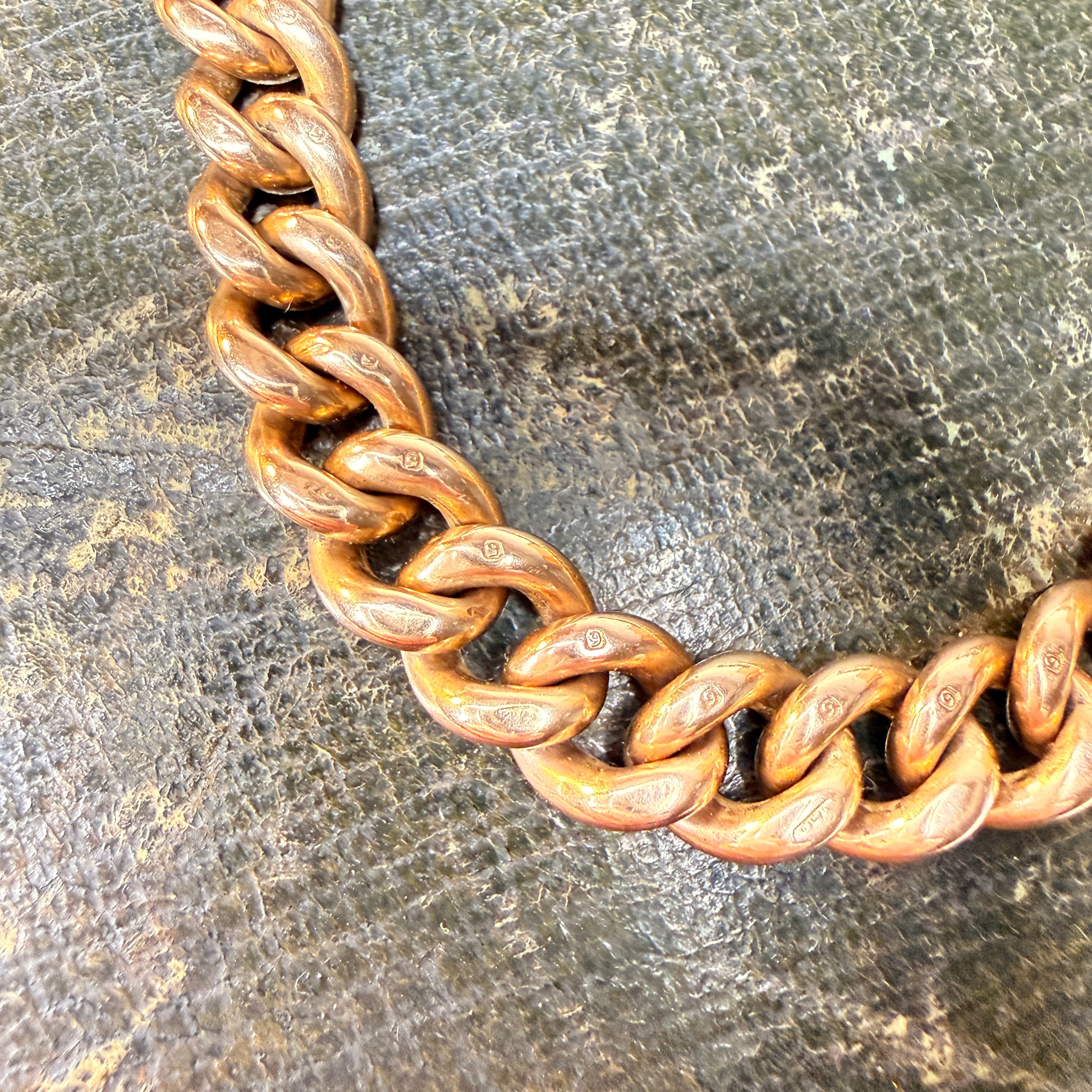 Antique 9ct Rose Gold Watch Chain Bracelet, With Dog Clip Clasp, 25.8 Grams