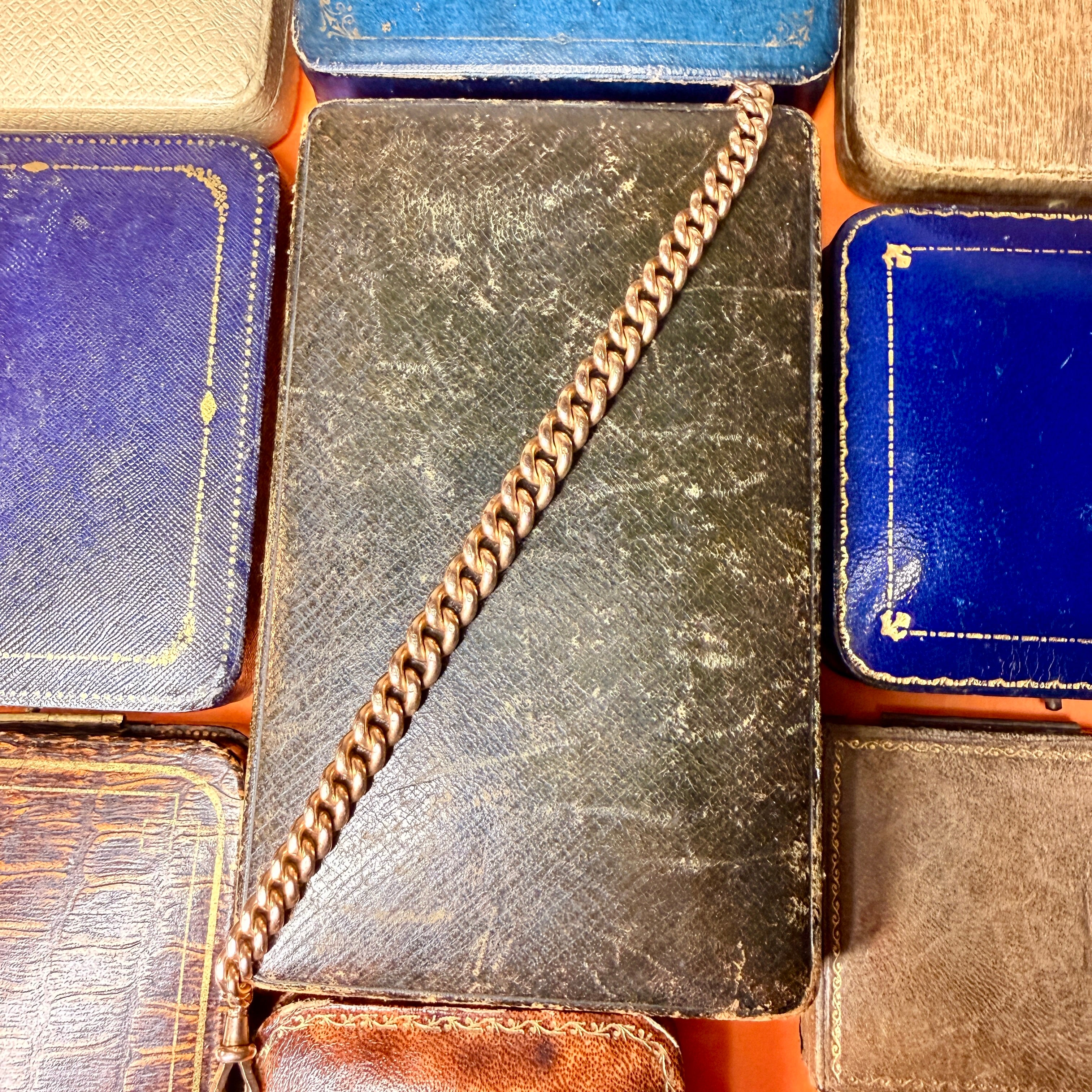 Antique 9ct Rose Gold Watch Chain Bracelet, With Dog Clip Clasp, 25.8 Grams