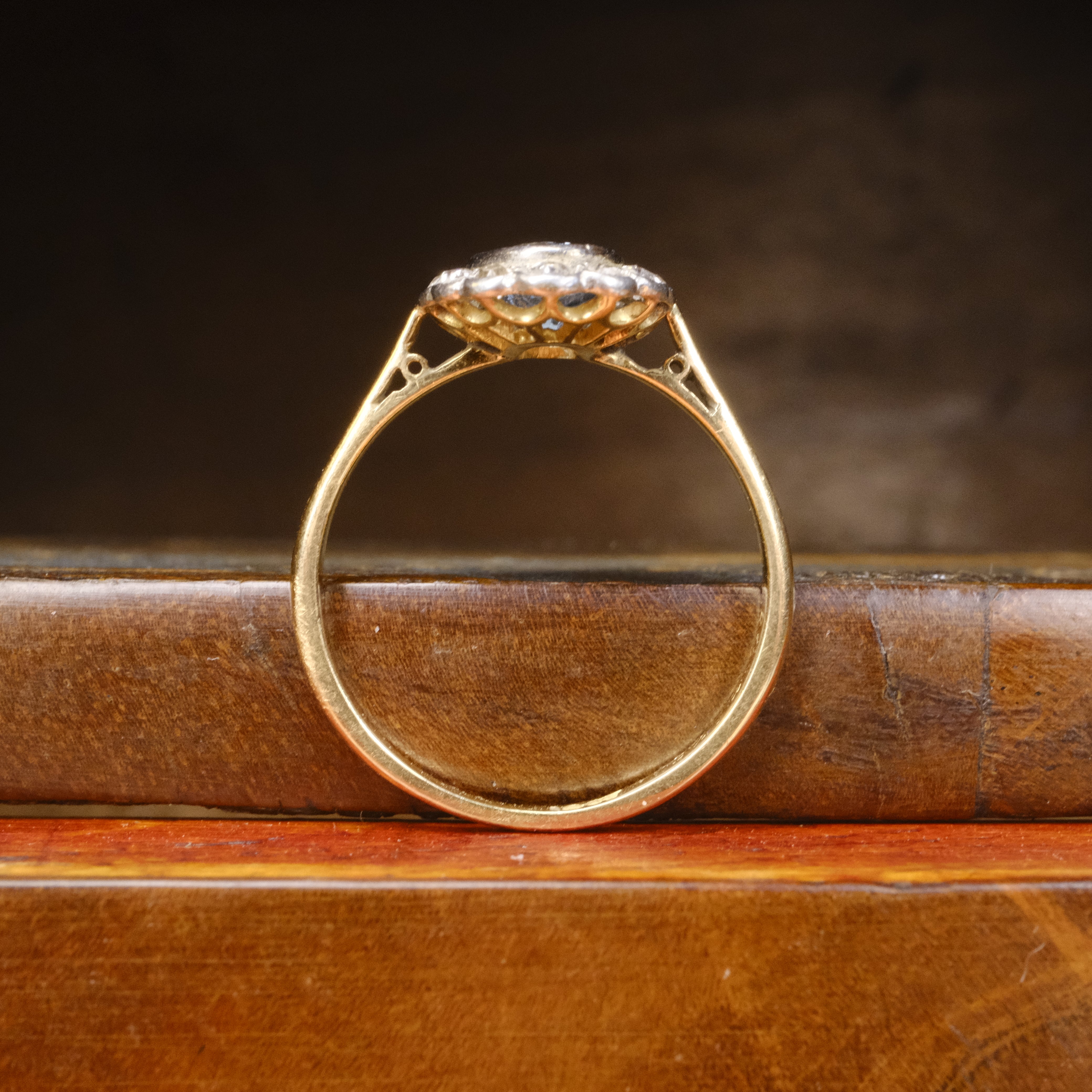 Original Art Deco, 18ct Gold & Platinum, Aquamarine And Old Cut Diamond Cluster Ring