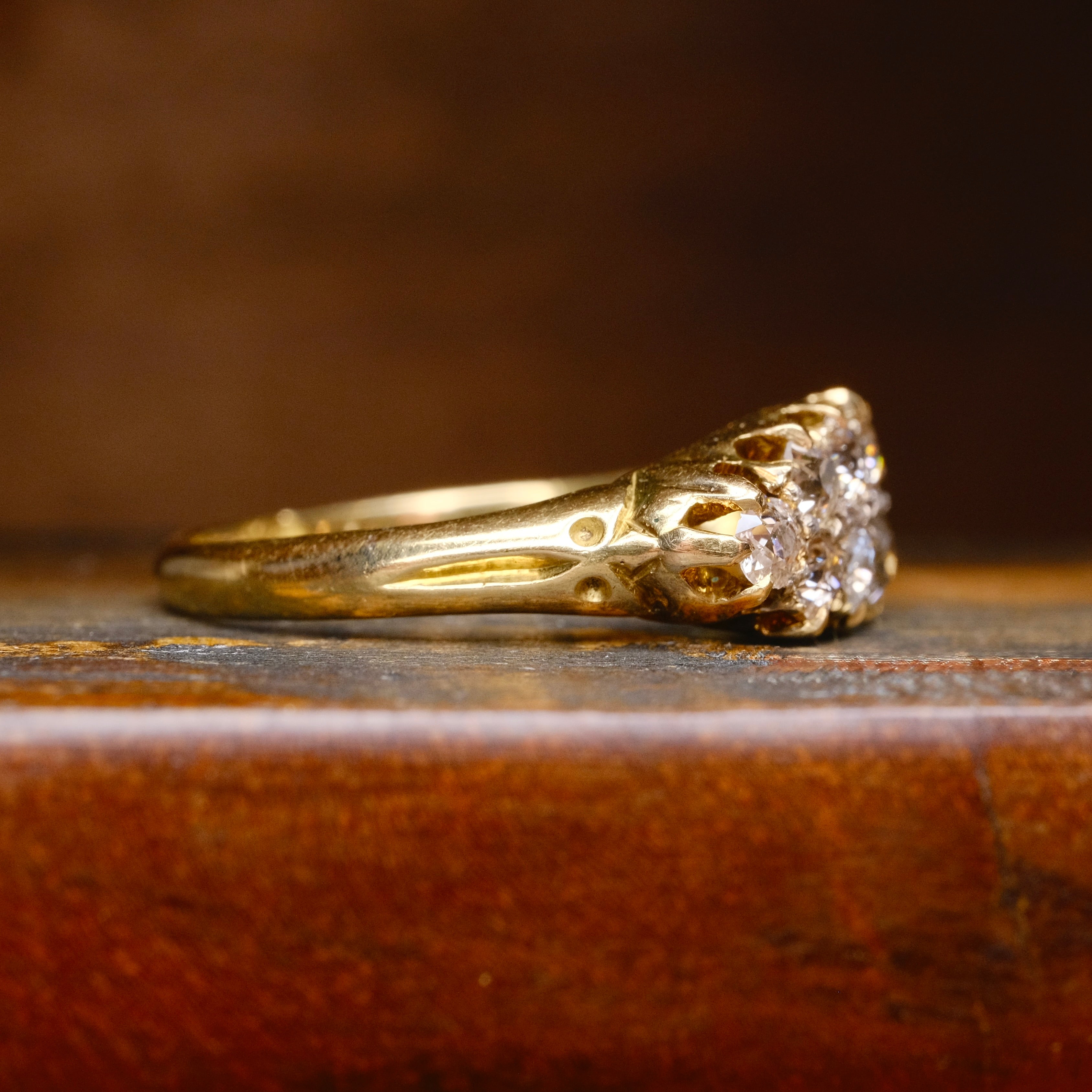 Victorian, Antique, 2 Row Old Cut Diamond, 18ct Gold Ring
