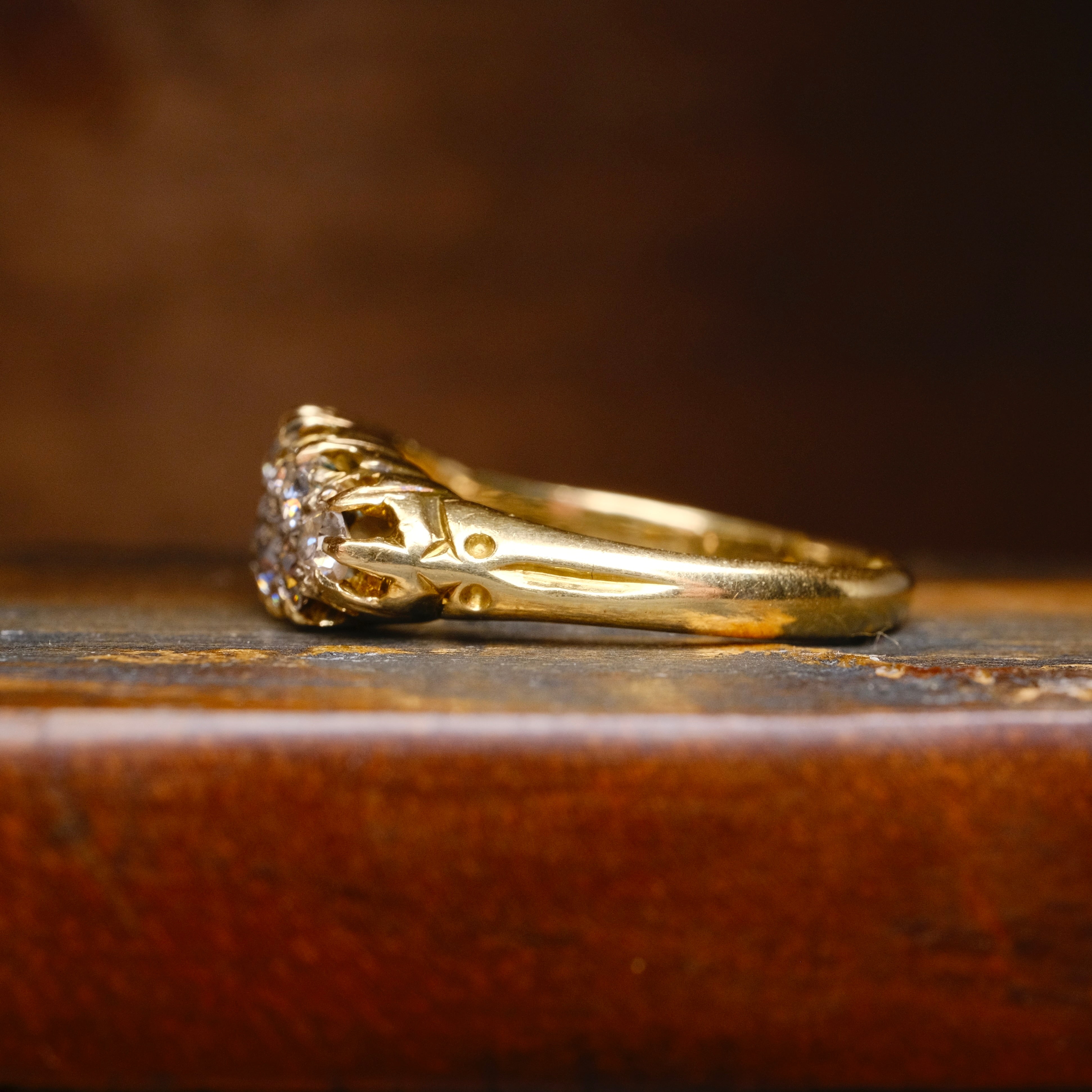 Victorian, Antique, 2 Row Old Cut Diamond, 18ct Gold Ring