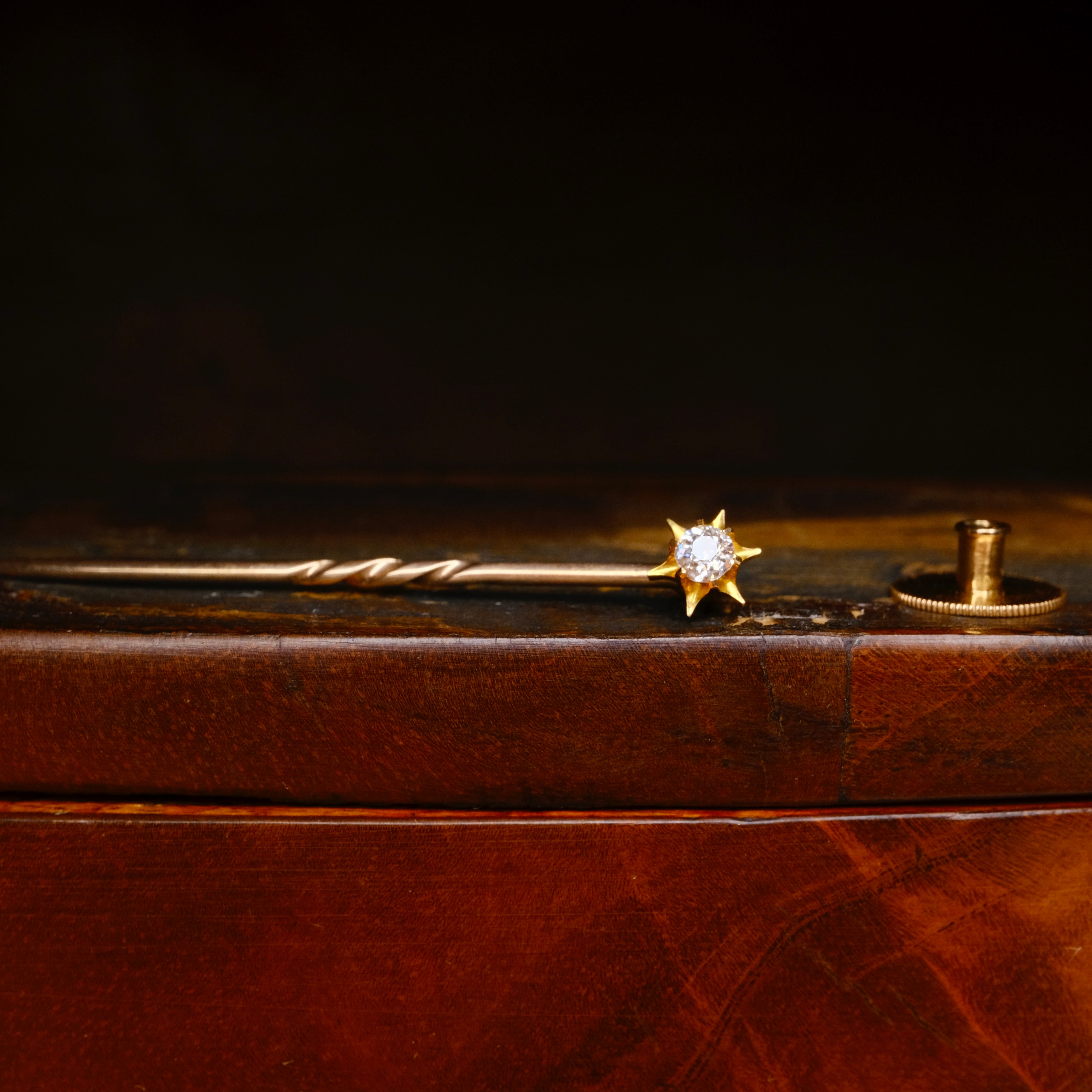 Victorian, Gold & Old Cut Diamond, Stick Pin, Shirt Dress Stud In Case