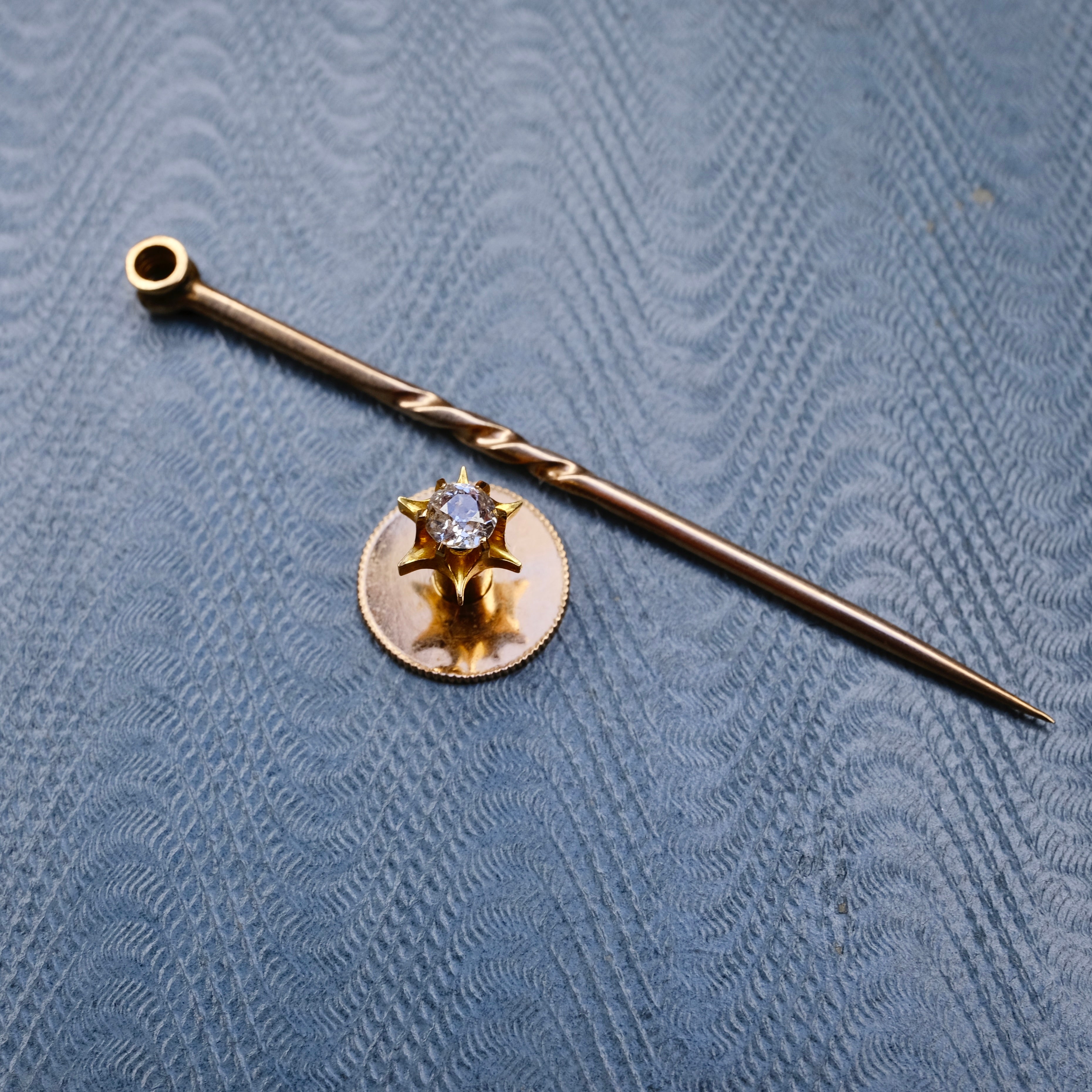 Victorian, Gold & Old Cut Diamond, Stick Pin, Shirt Dress Stud In Case