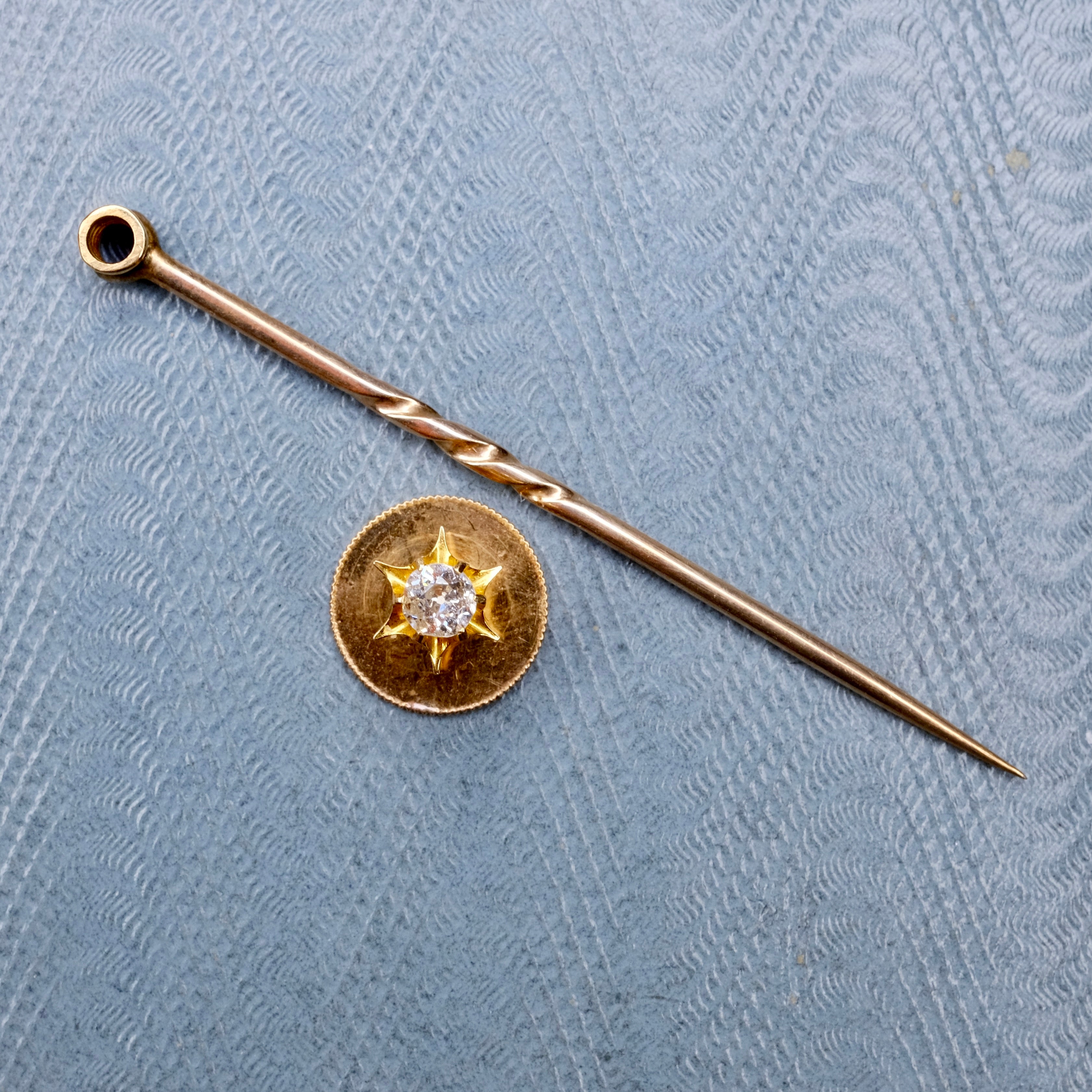 Victorian, Gold & Old Cut Diamond, Stick Pin, Shirt Dress Stud In Case