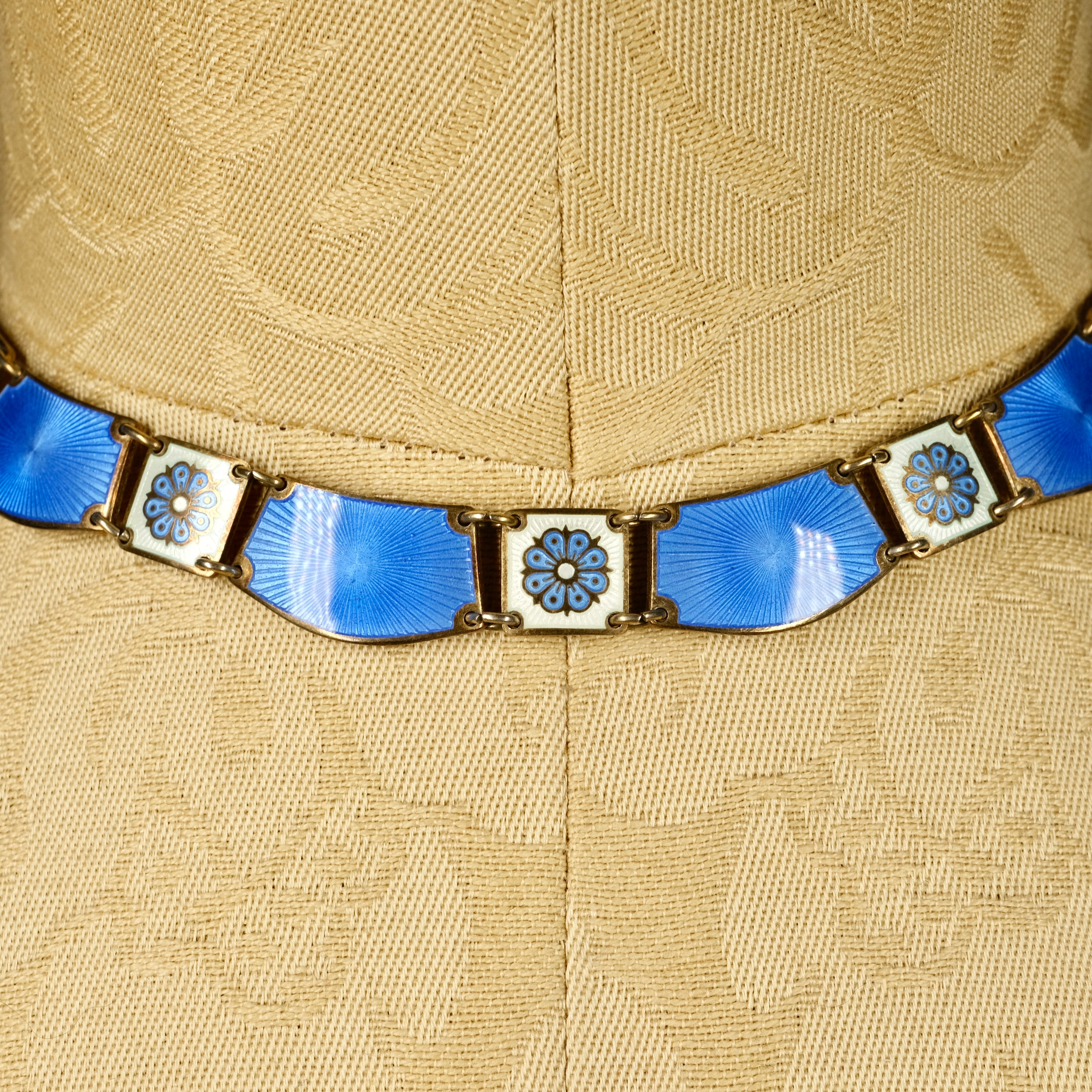 Vintage, Mid 20th Century David Anderson, Sterling Silver, Blue & White Enamel Collar Necklace