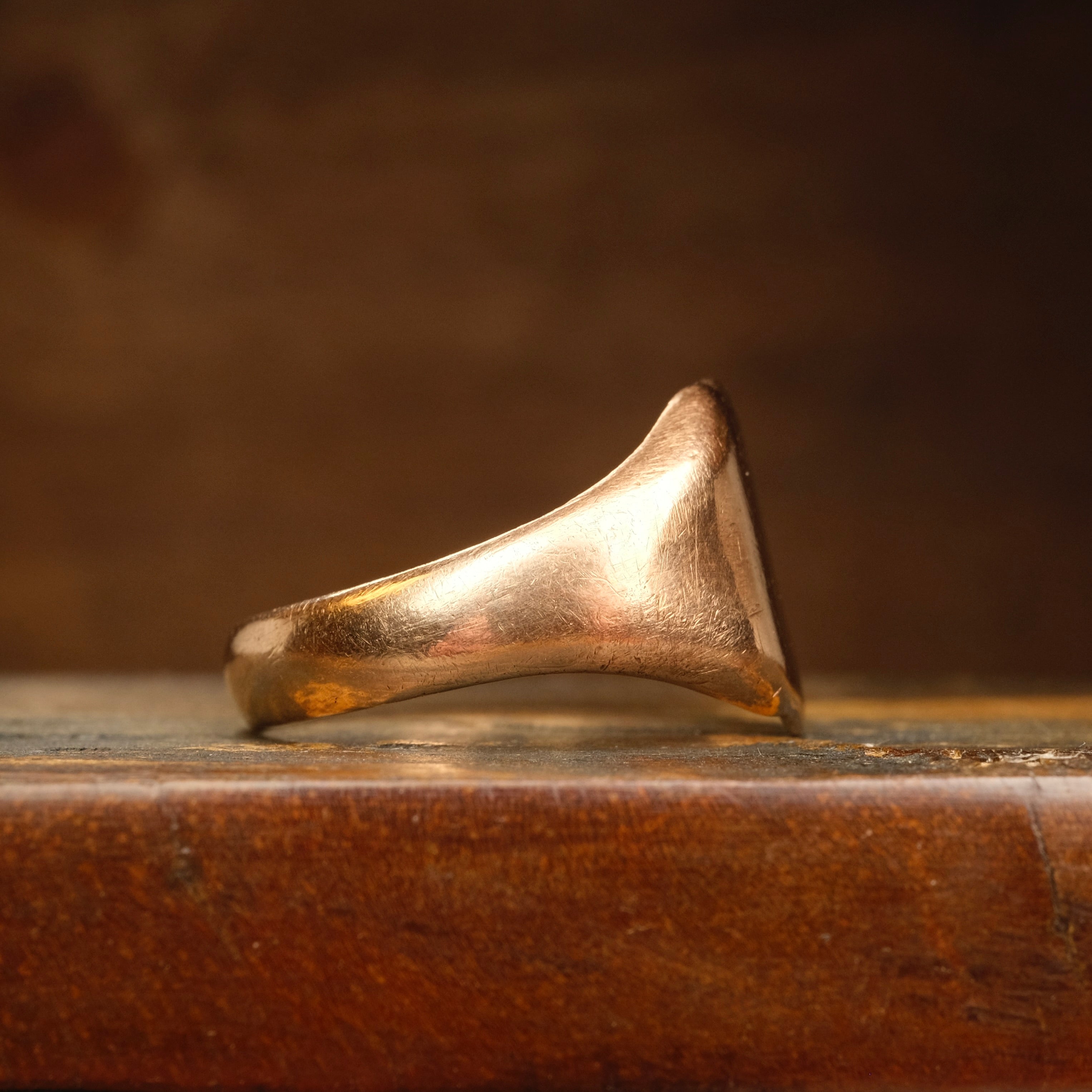Antique 9ct Rose Gold Shield Signet Ring, Hallmarked in 1915