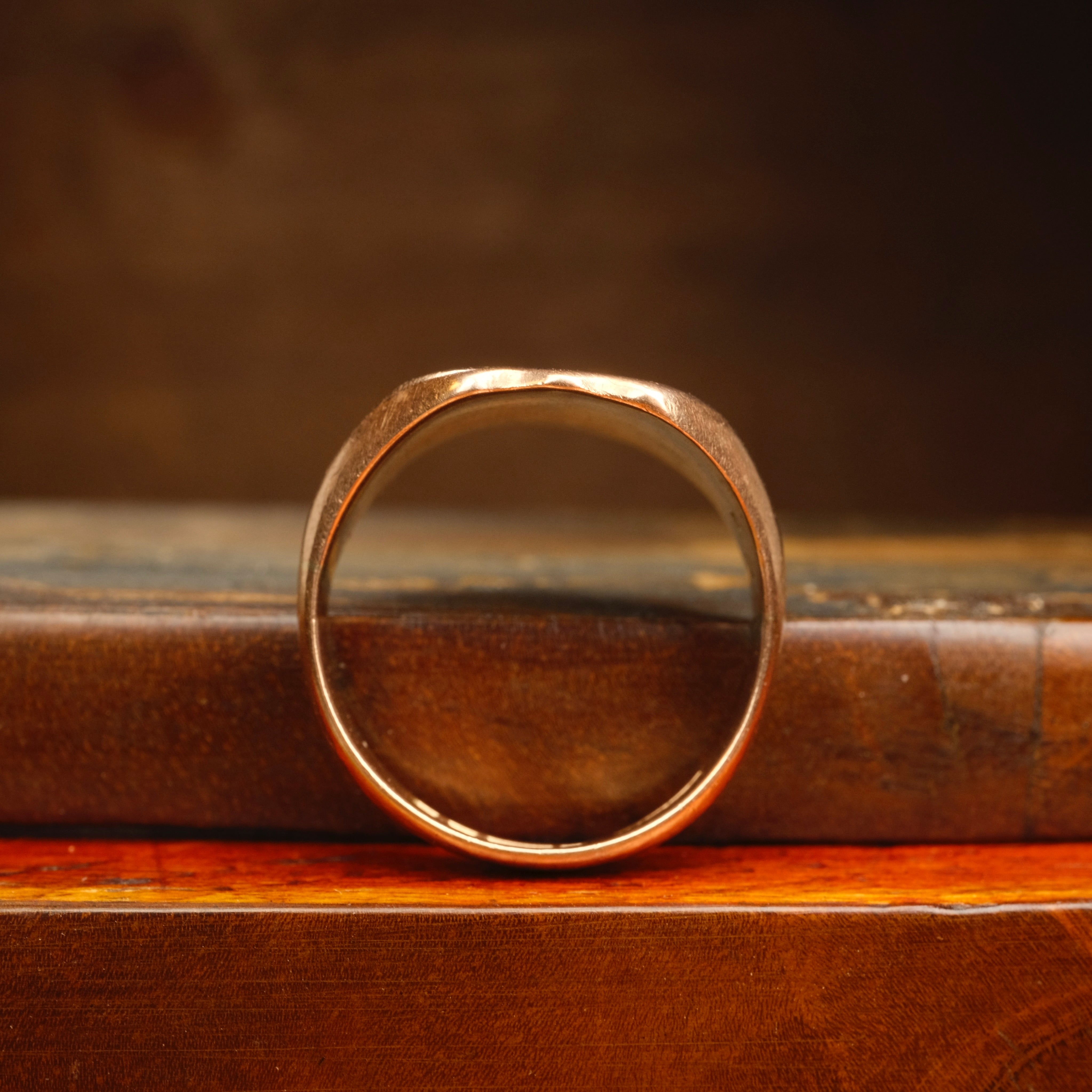 Antique 9ct Rose Gold Shield Signet Ring, Hallmarked in 1915