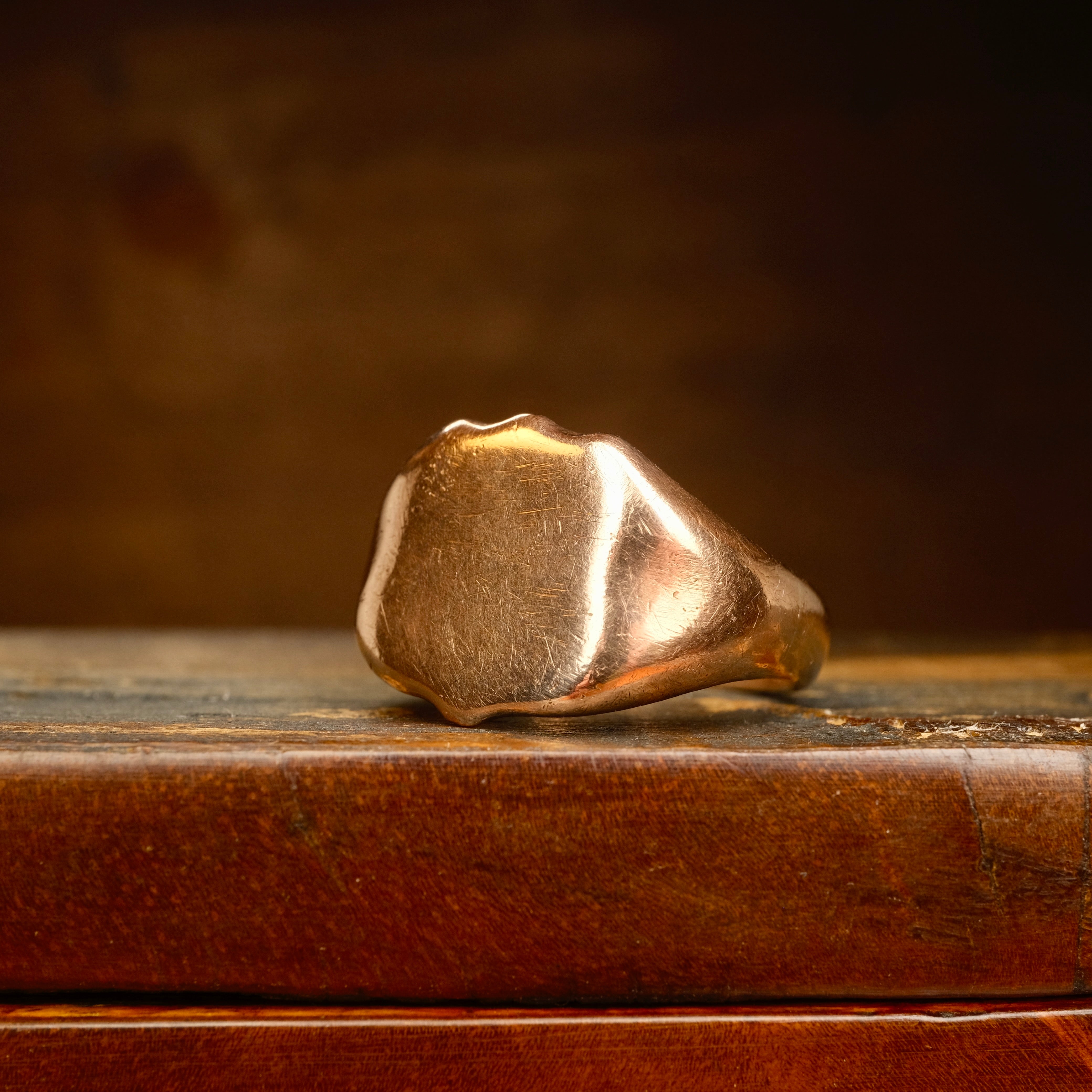 Antique 9ct Rose Gold Shield Signet Ring, Hallmarked in 1915