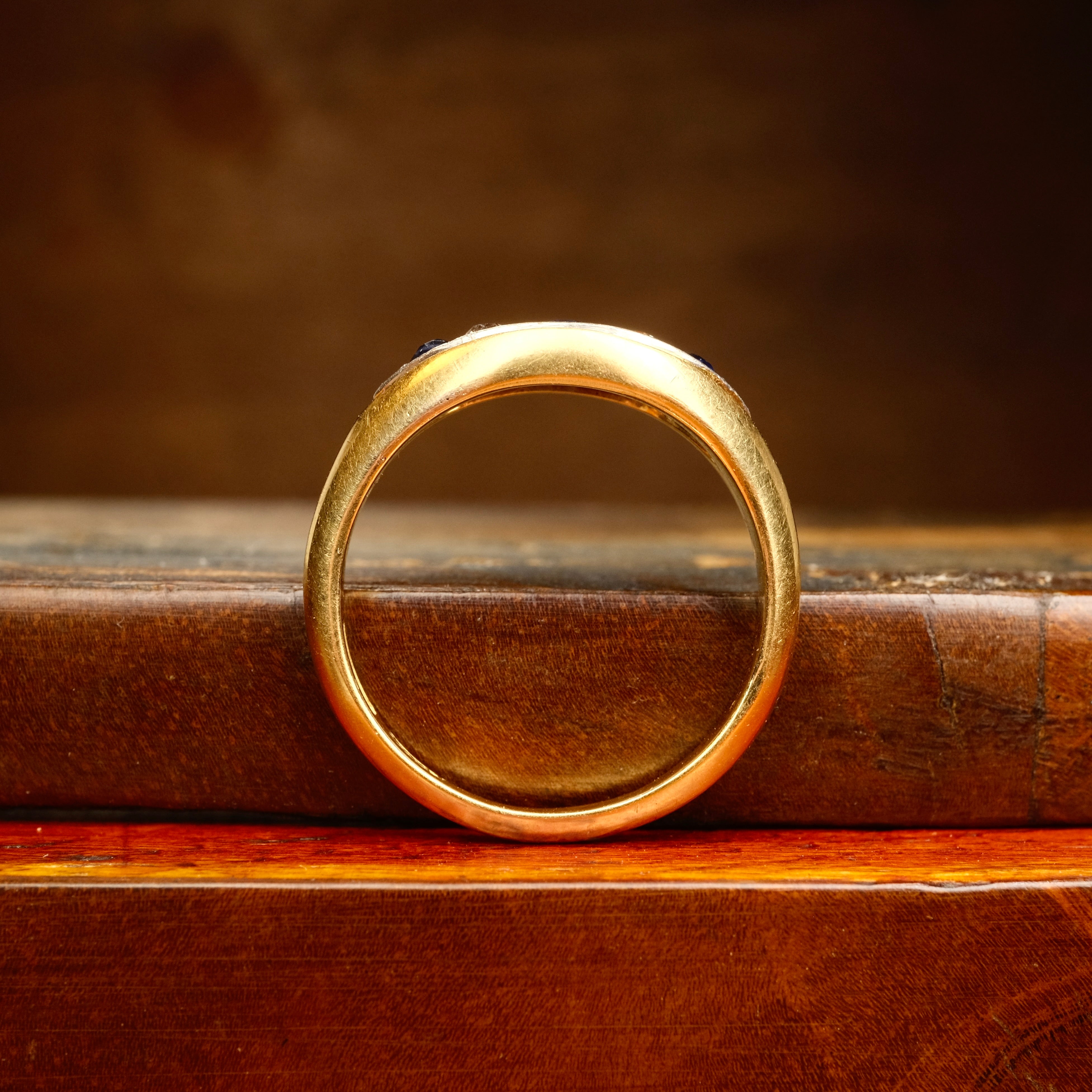 Antique, 18ct Gold, Natural Sapphire & Old Cut Diamond Ring
