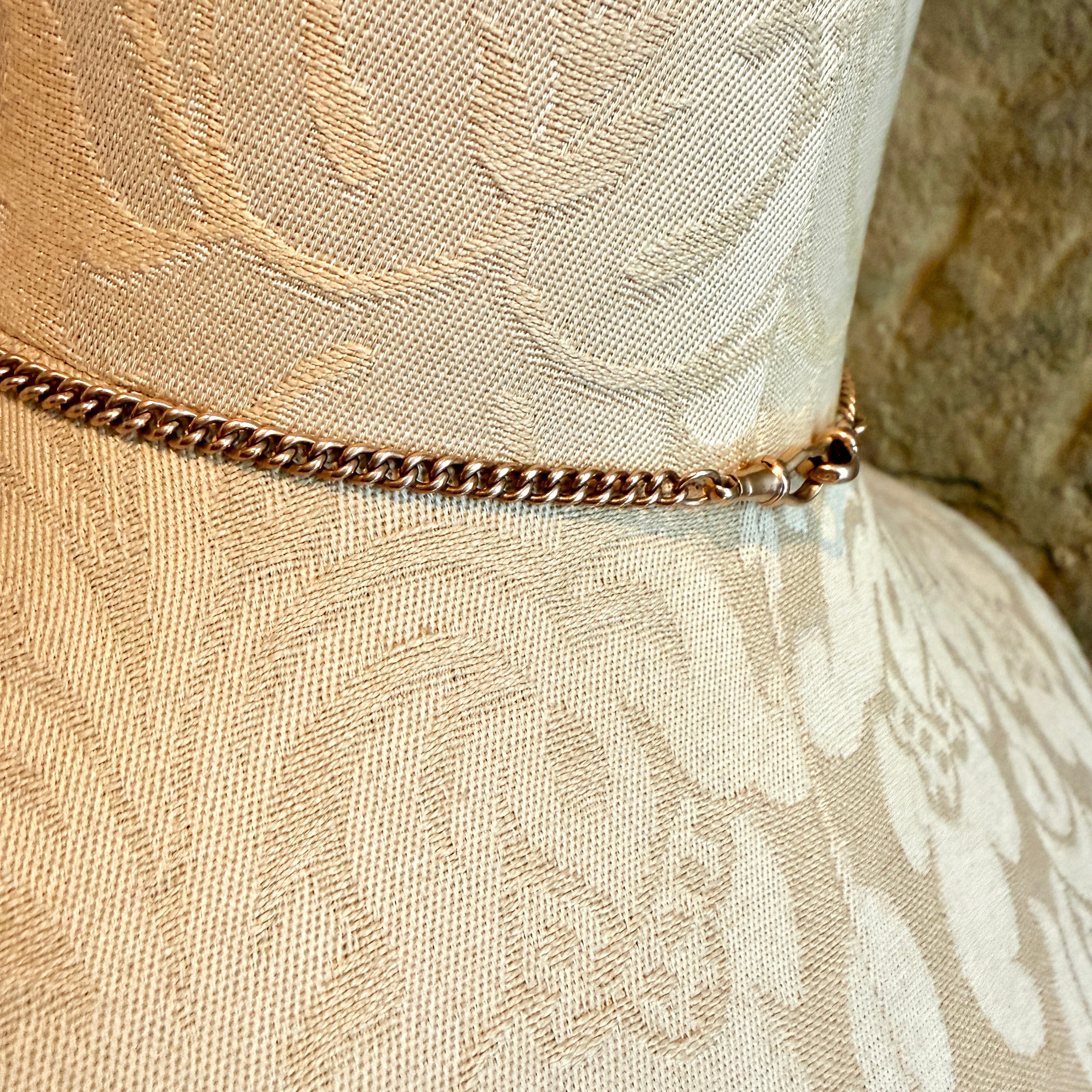 Antique 9ct Rose Gold, Albert Watch Chain Necklace With 2 Dog Clips, 13 Grams